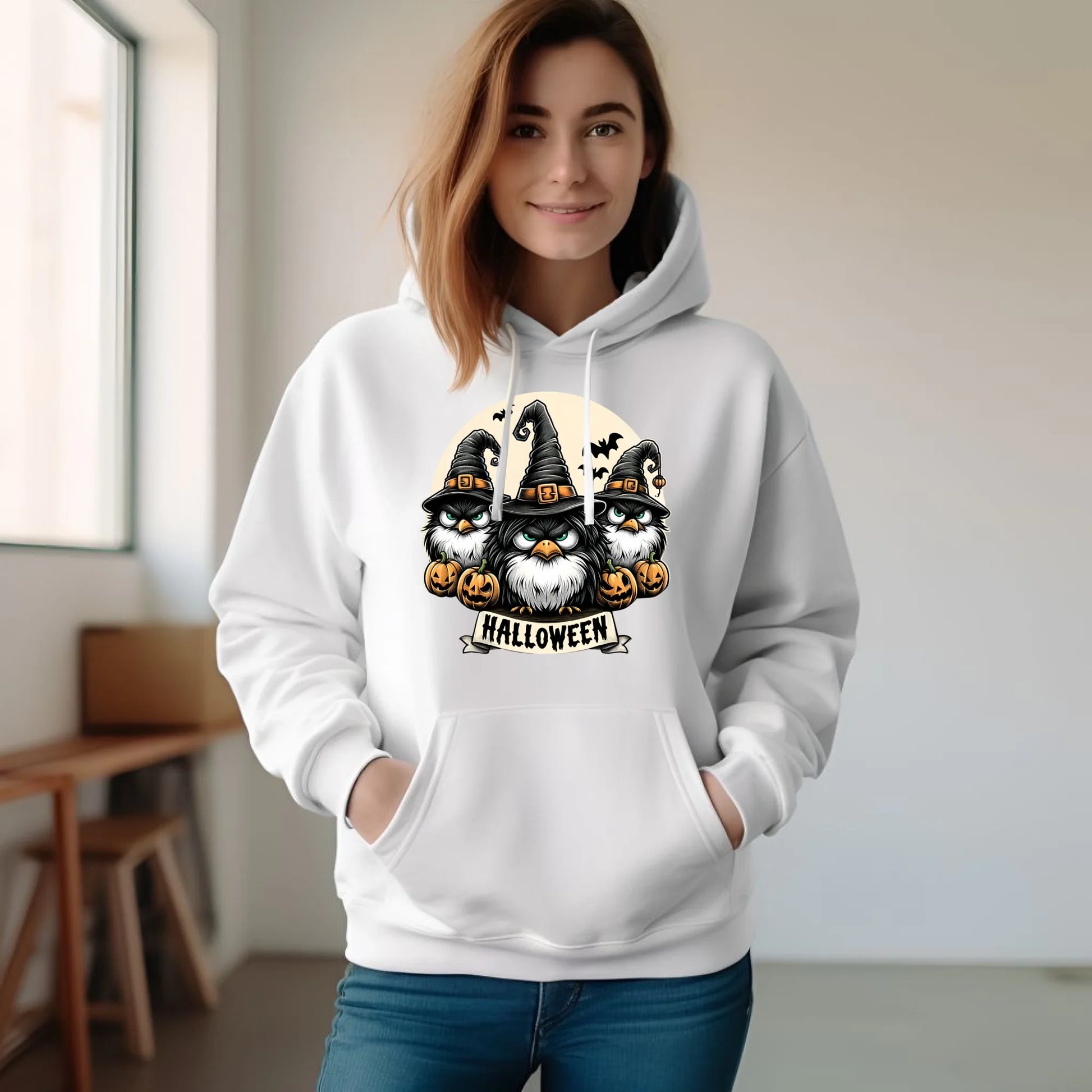 Bluza damska z kapturem na Halloween - Upiorne sowy wiedźmy HL15 - StoryCups.pl