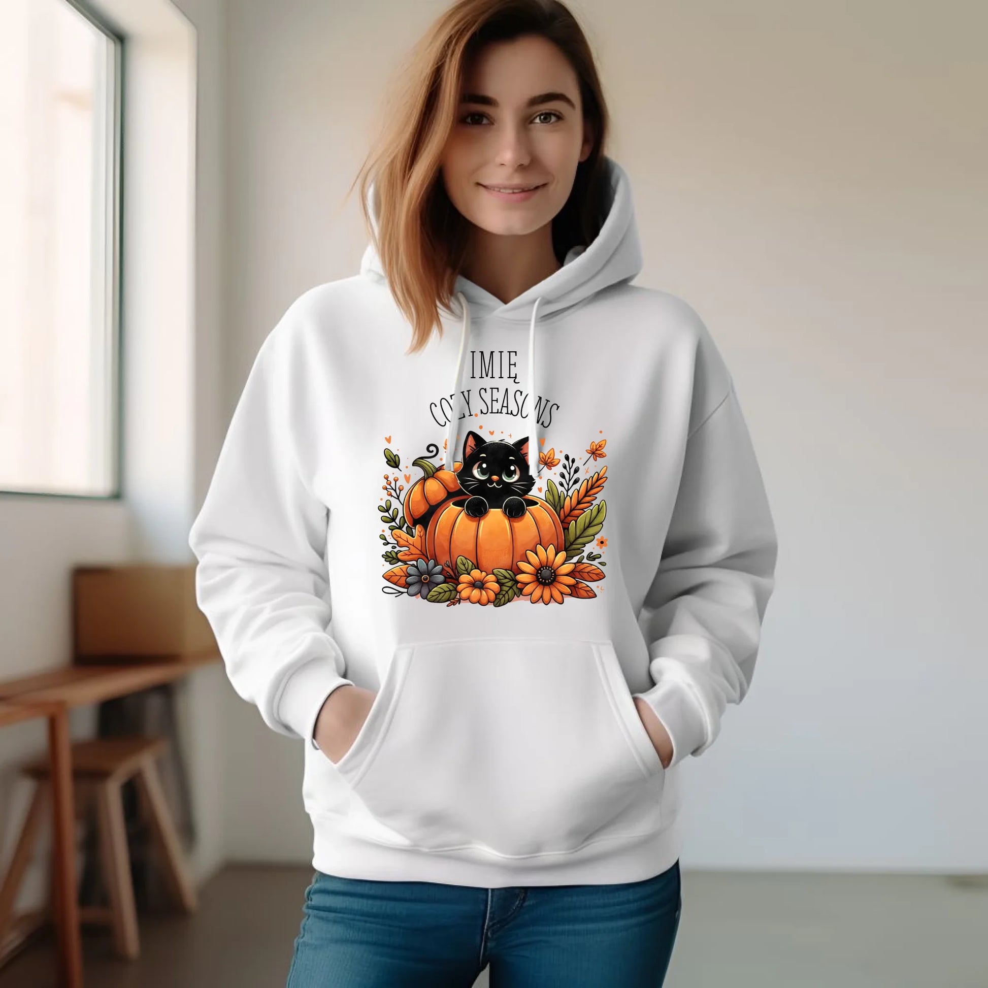 Bluza damska z kapturem jesieniara - Cozy Seasons - personalizowana JS01 - StoryCups.pl