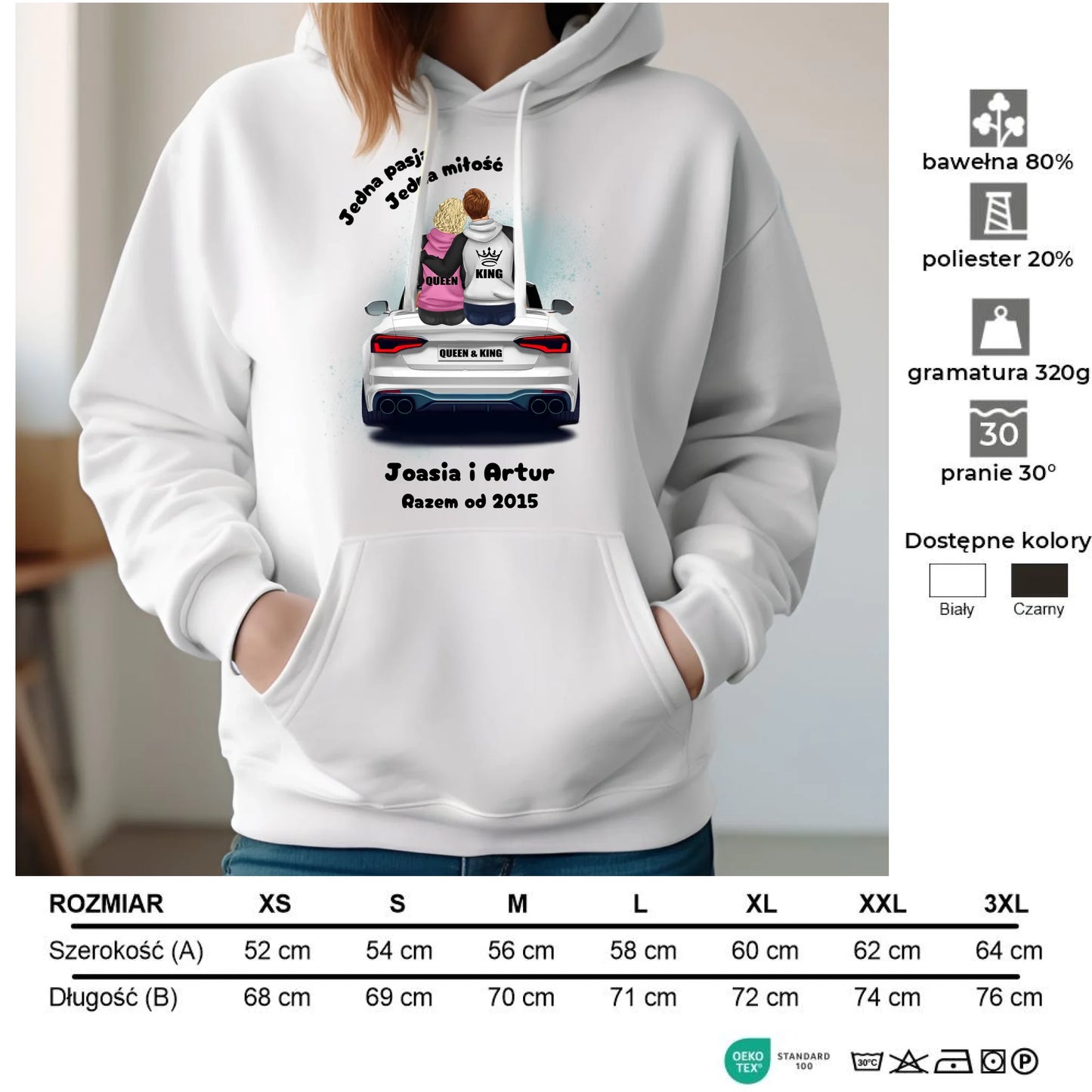 Bluza damska z kapturem dla par - personalizowany prezent dla dziewczyny - Jedna miłość W06 - StoryCups.pl