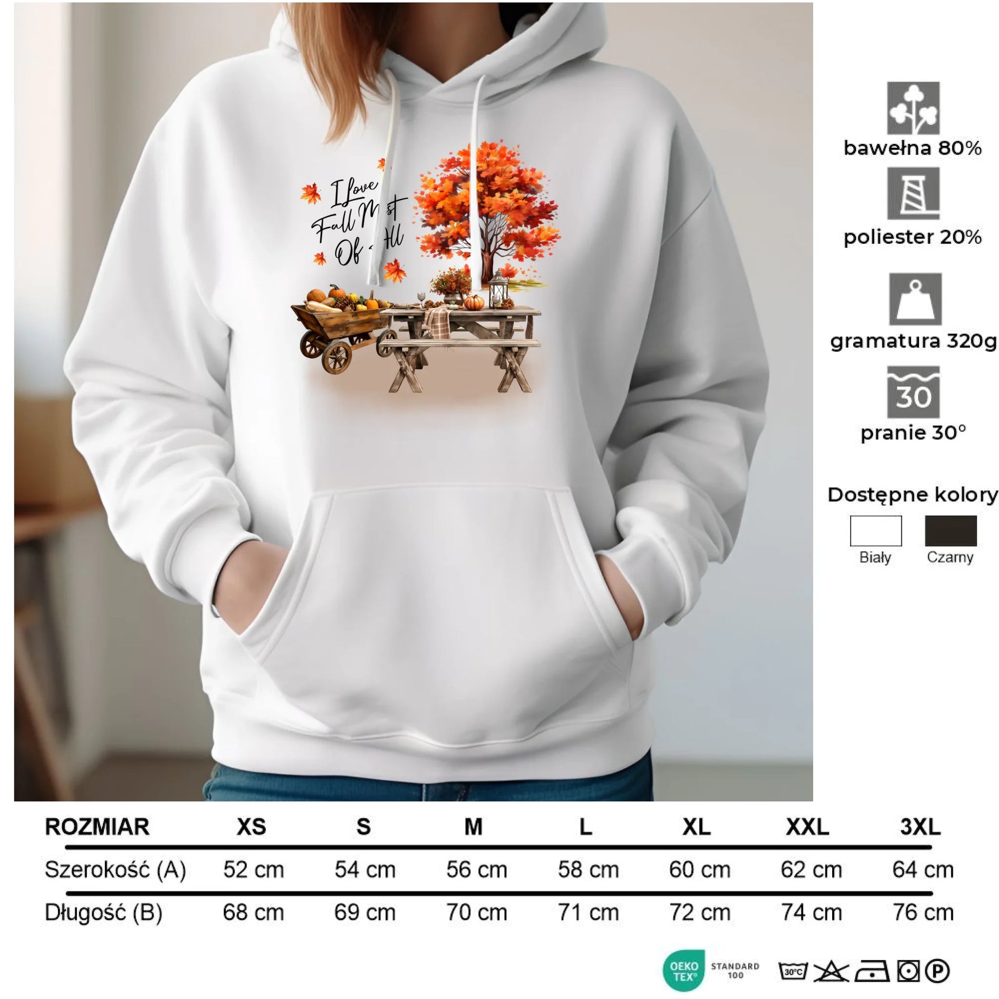 Bluza damska z kapturem jesieniara - Jesienny piknik z dyniami JS04 - StoryCups.pl