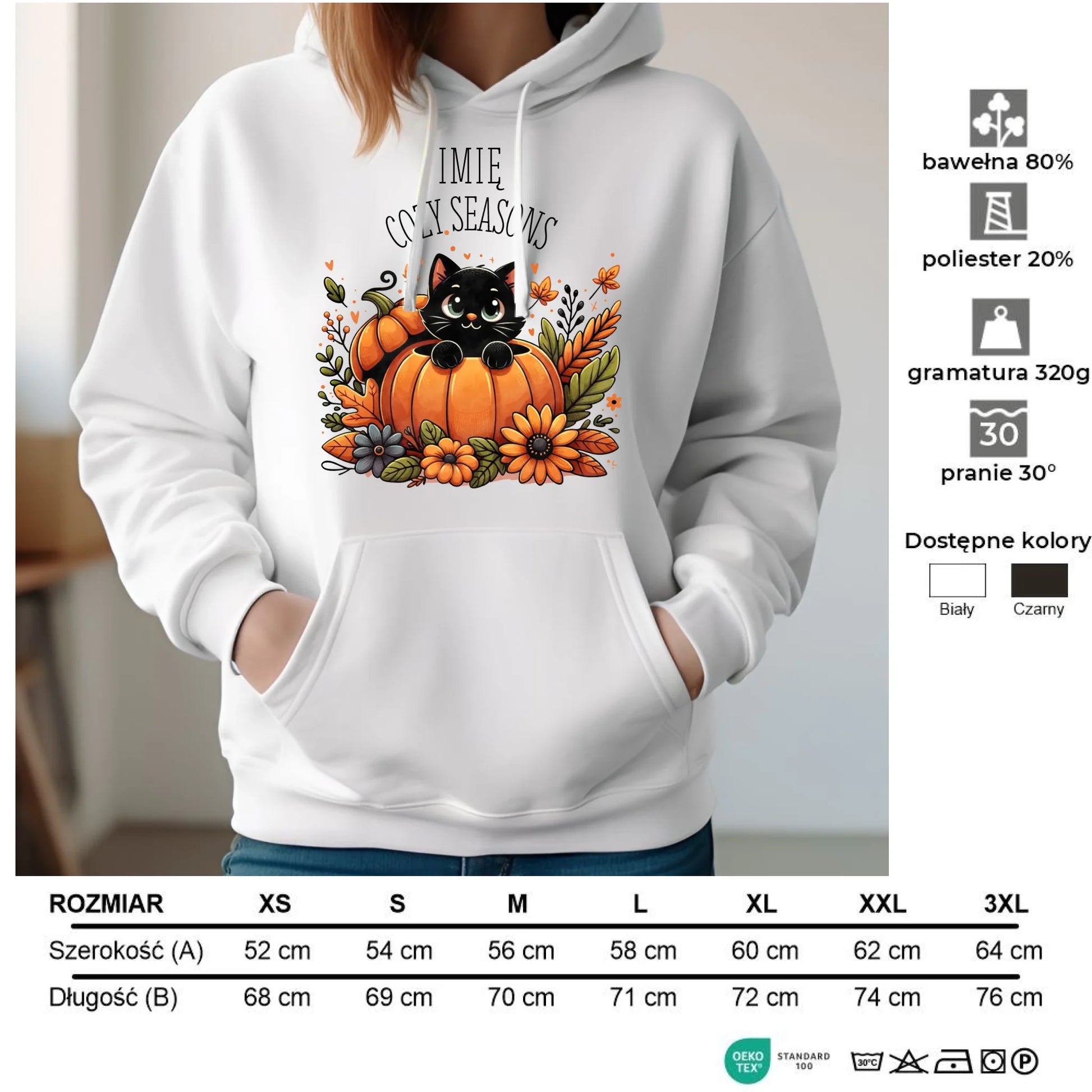 Bluza damska z kapturem jesieniara - Cozy Seasons - personalizowana JS01 - StoryCups.pl