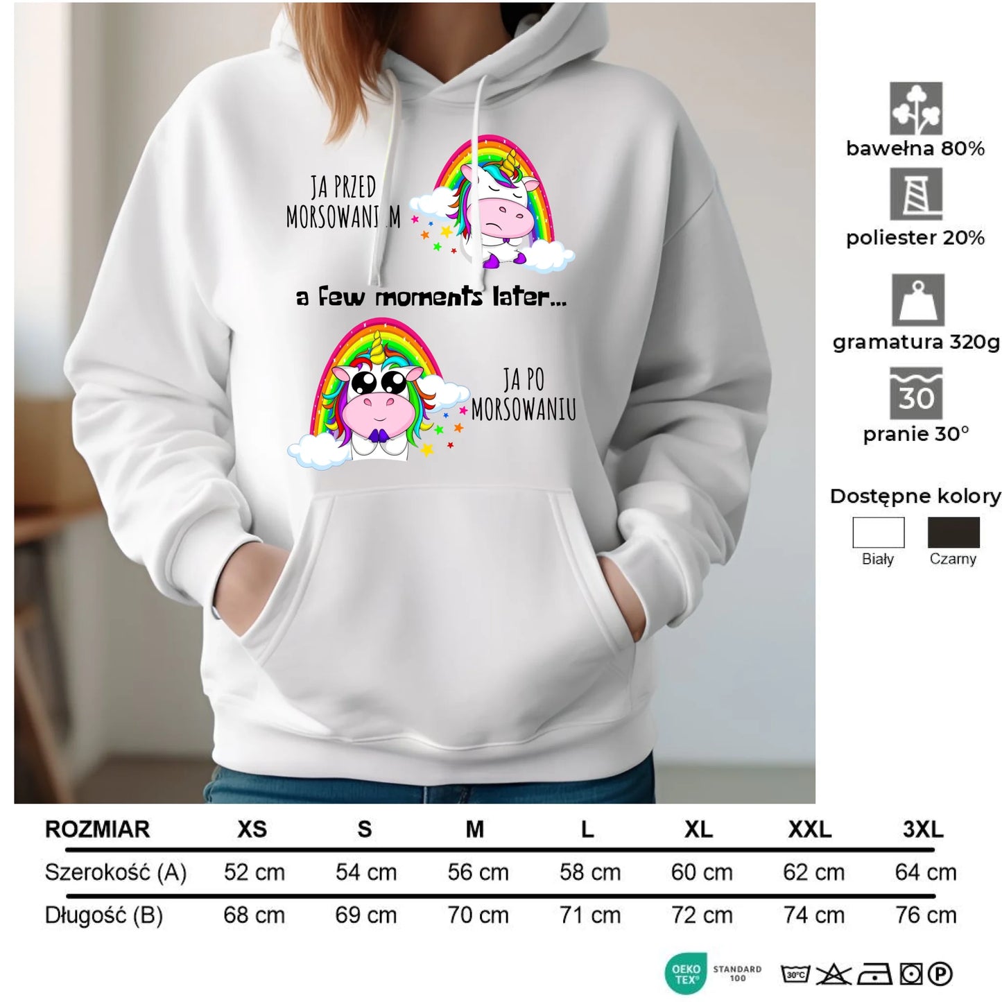 Bluza damska z kapturem - prezent dla morsa - Jednorożec - Ja po morsowaniu HM11 - StoryCups.pl