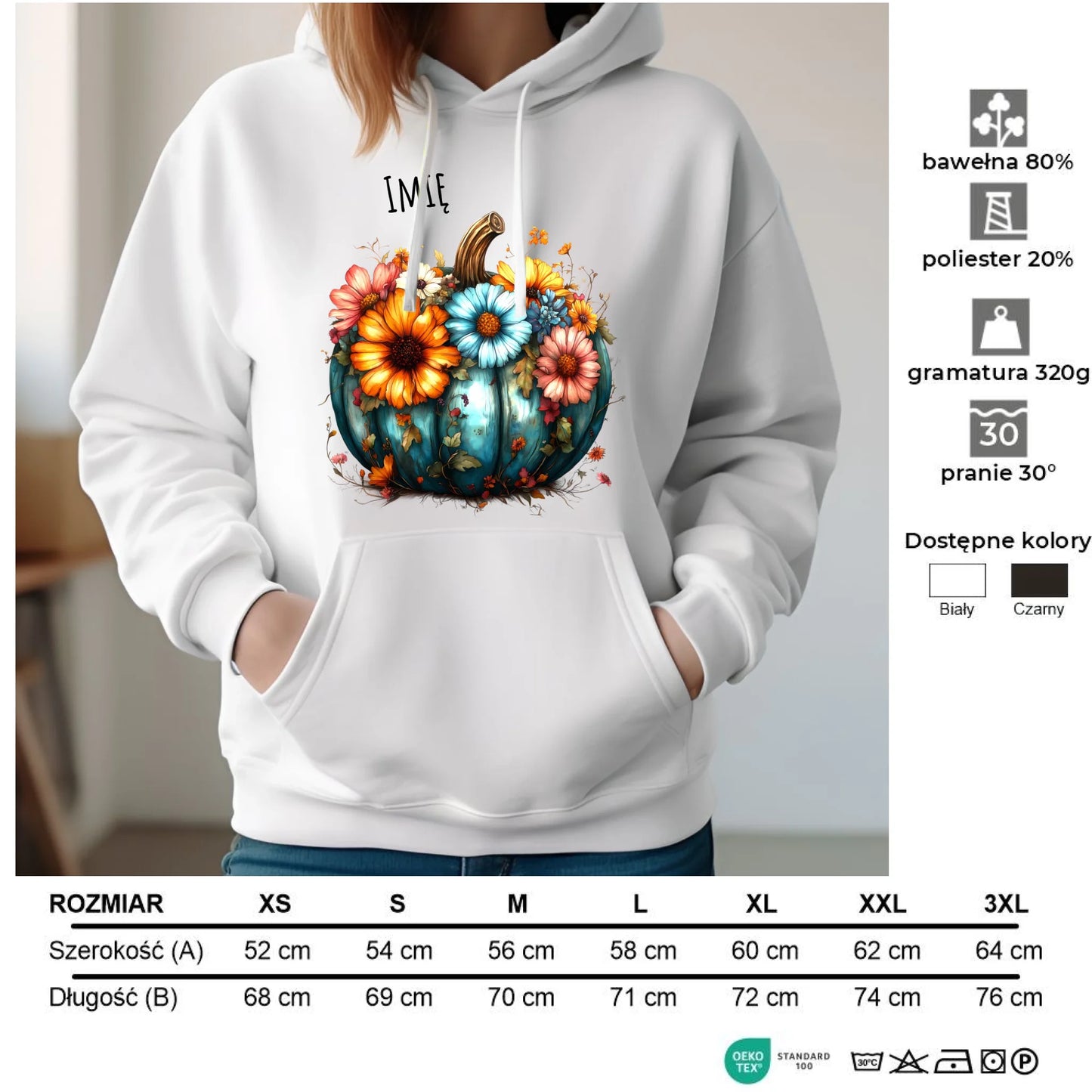 Bluza damska z kapturem jesienna - Kwiatowa dynia - personalizowana JS27