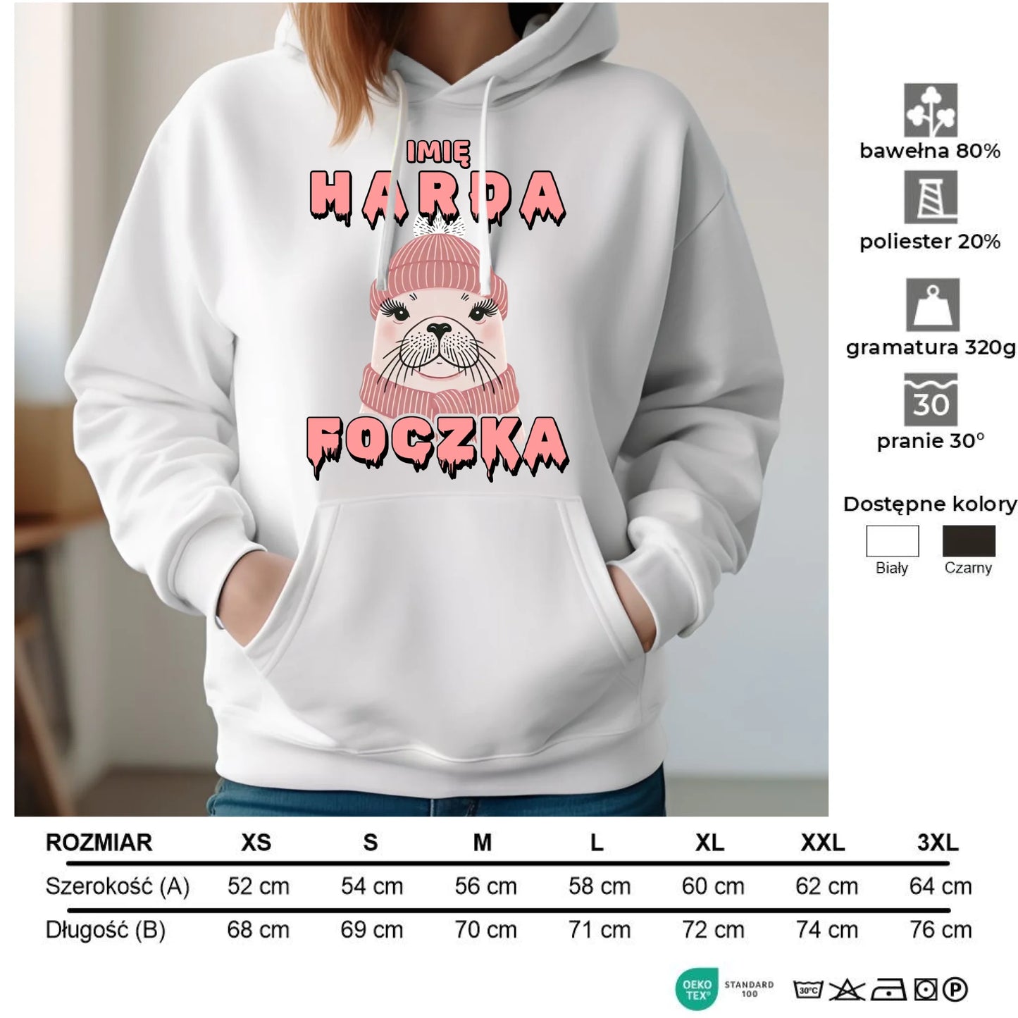 Bluza damska z kapturem - prezent dla morsa - Harda foczka - personalizowana HM05 - StoryCups.pl