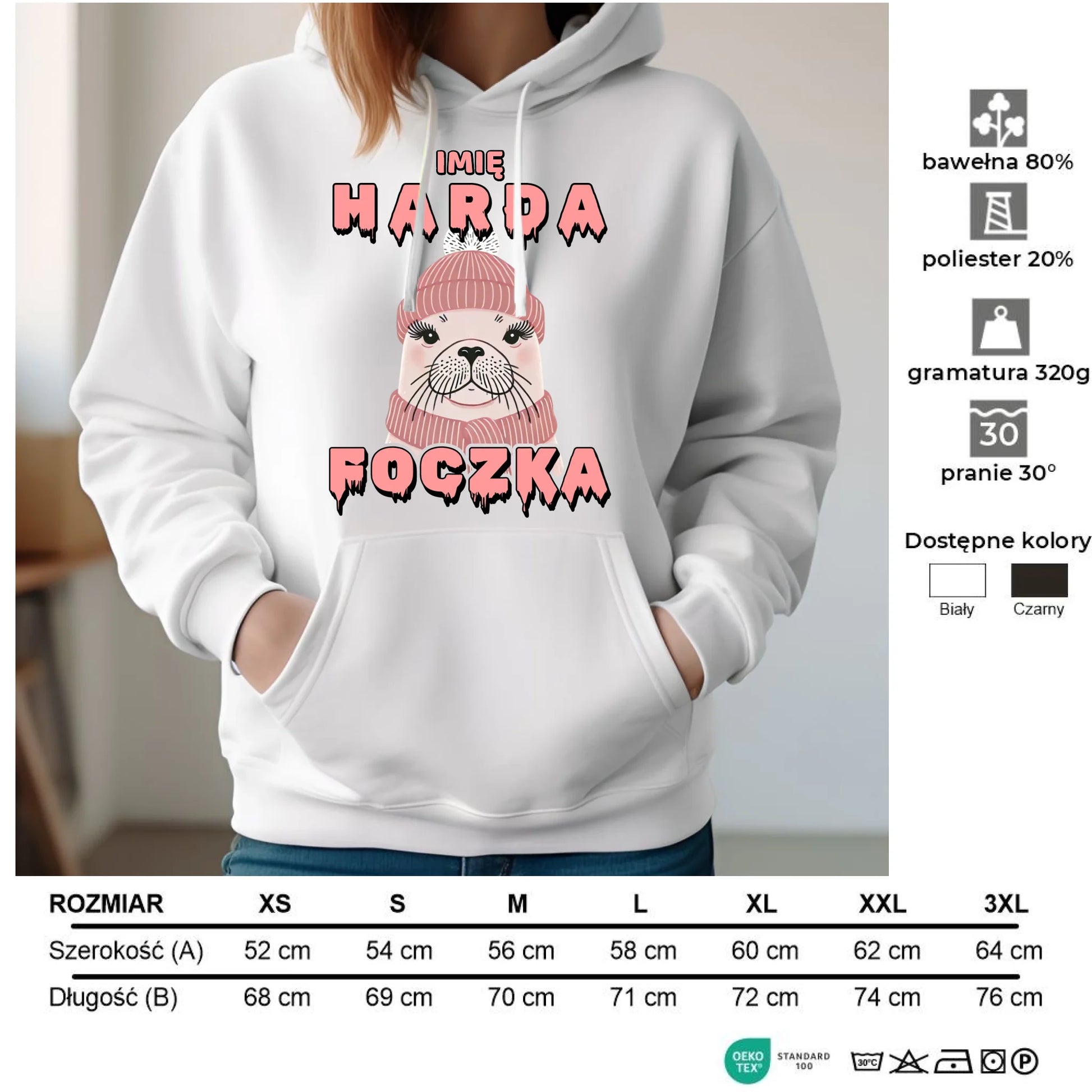Bluza damska z kapturem - prezent dla morsa - Harda foczka - personalizowana HM05 - StoryCups.pl