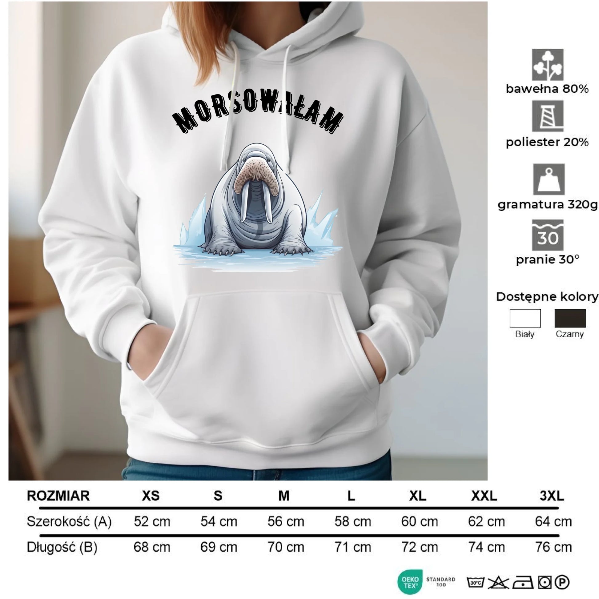 Bluza damska z kapturem - prezent dla morsa - Morsowałam - Mors HM18 - StoryCups.pl