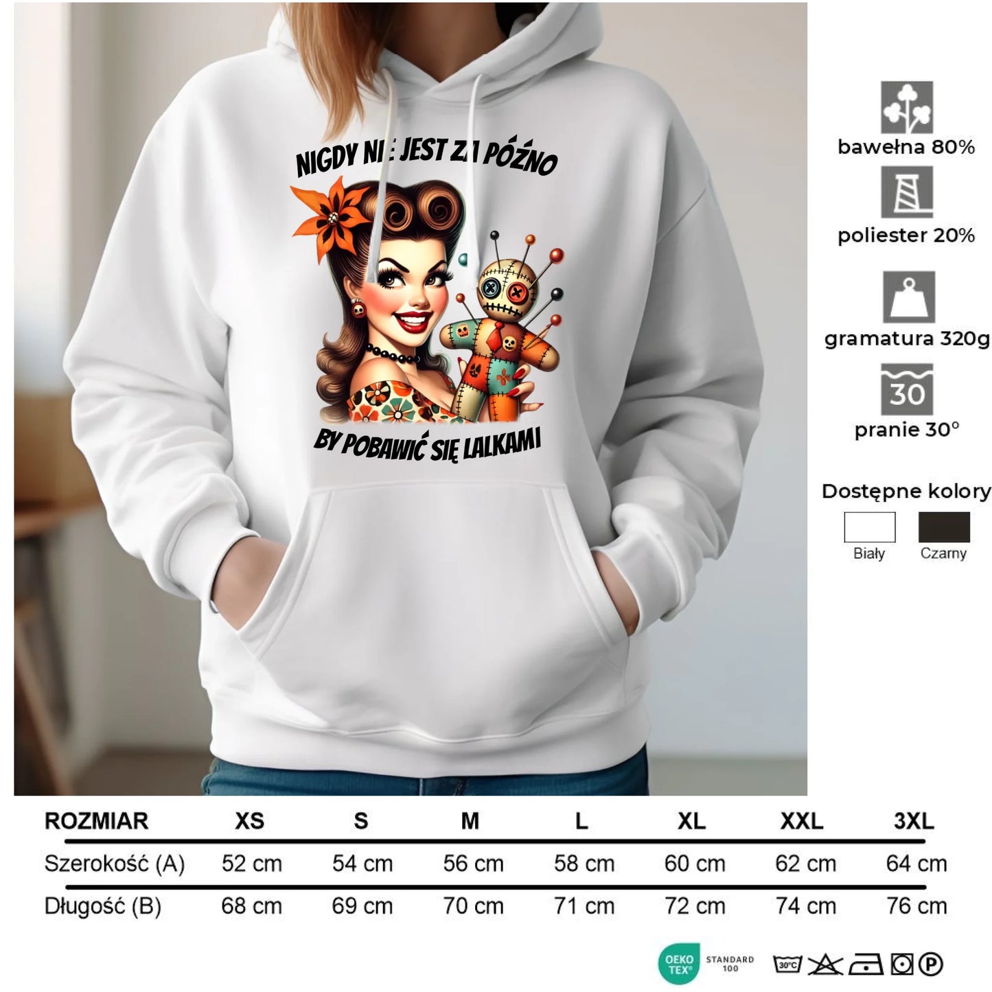 Bluza damska z kapturem - Laleczka Voodoo retro DZ21 - StoryCups.pl
