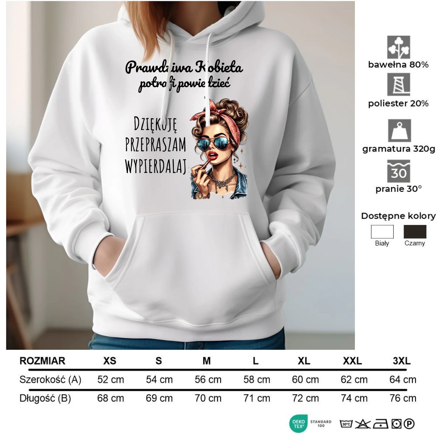 Bluza damska z kapturem - Prawdziwa kobieta - bez cenzury DZ15 - StoryCups.pl