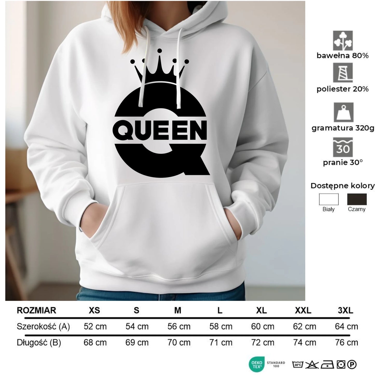 Bluza damska z kapturem - Queen W40 - StoryCups.pl