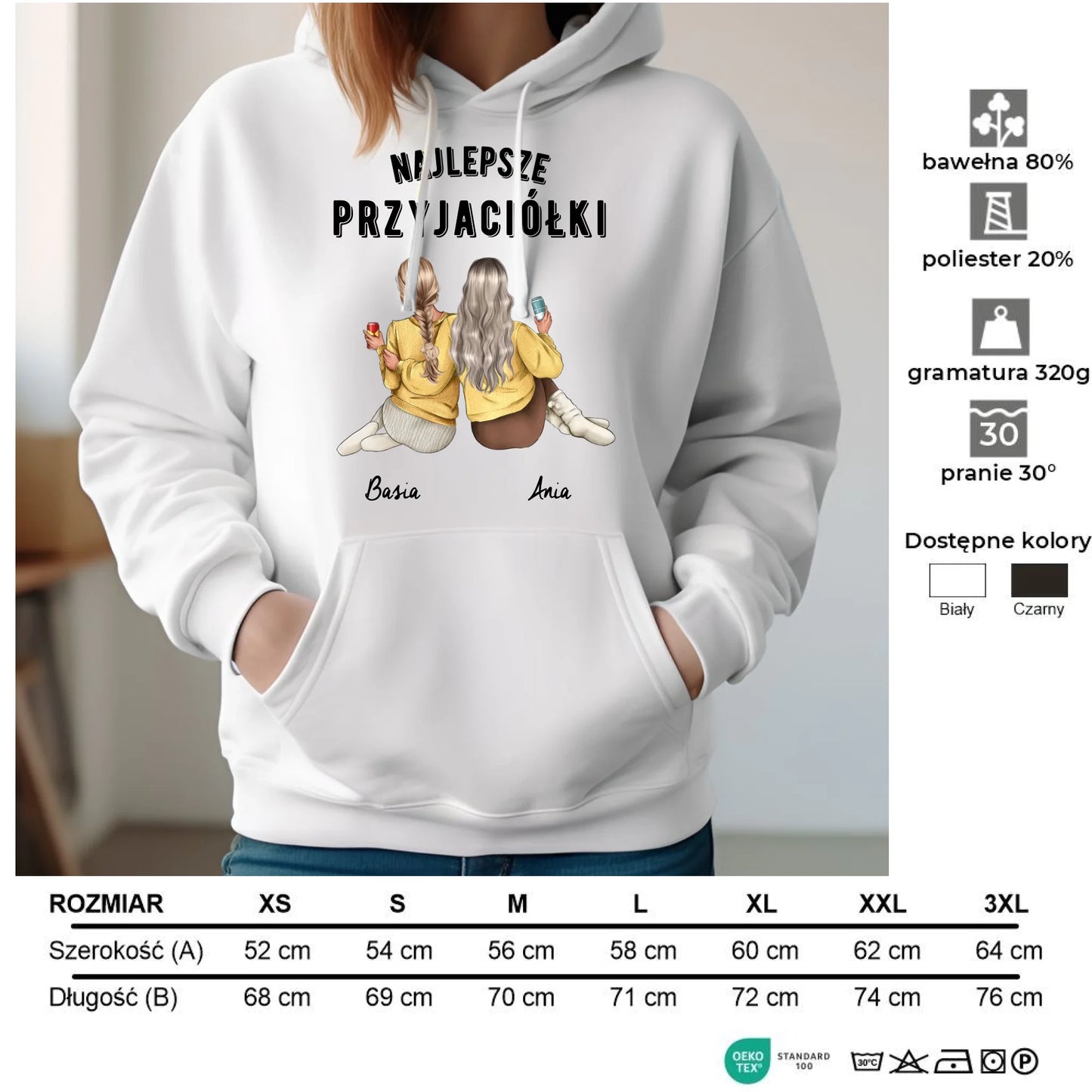 Bluza damska z kapturem - prezent dla przyjaciółek - Najlepsze przyjaciółki 2-4 osób - personalizowana PR01 - StoryCups.pl