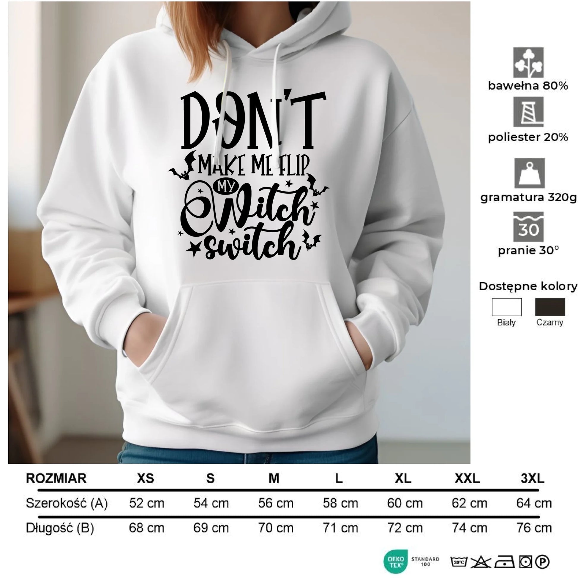 Bluza damska z kapturem na Halloween - Don't make me flip my witch switch - śmieszna HL11 - StoryCups.pl