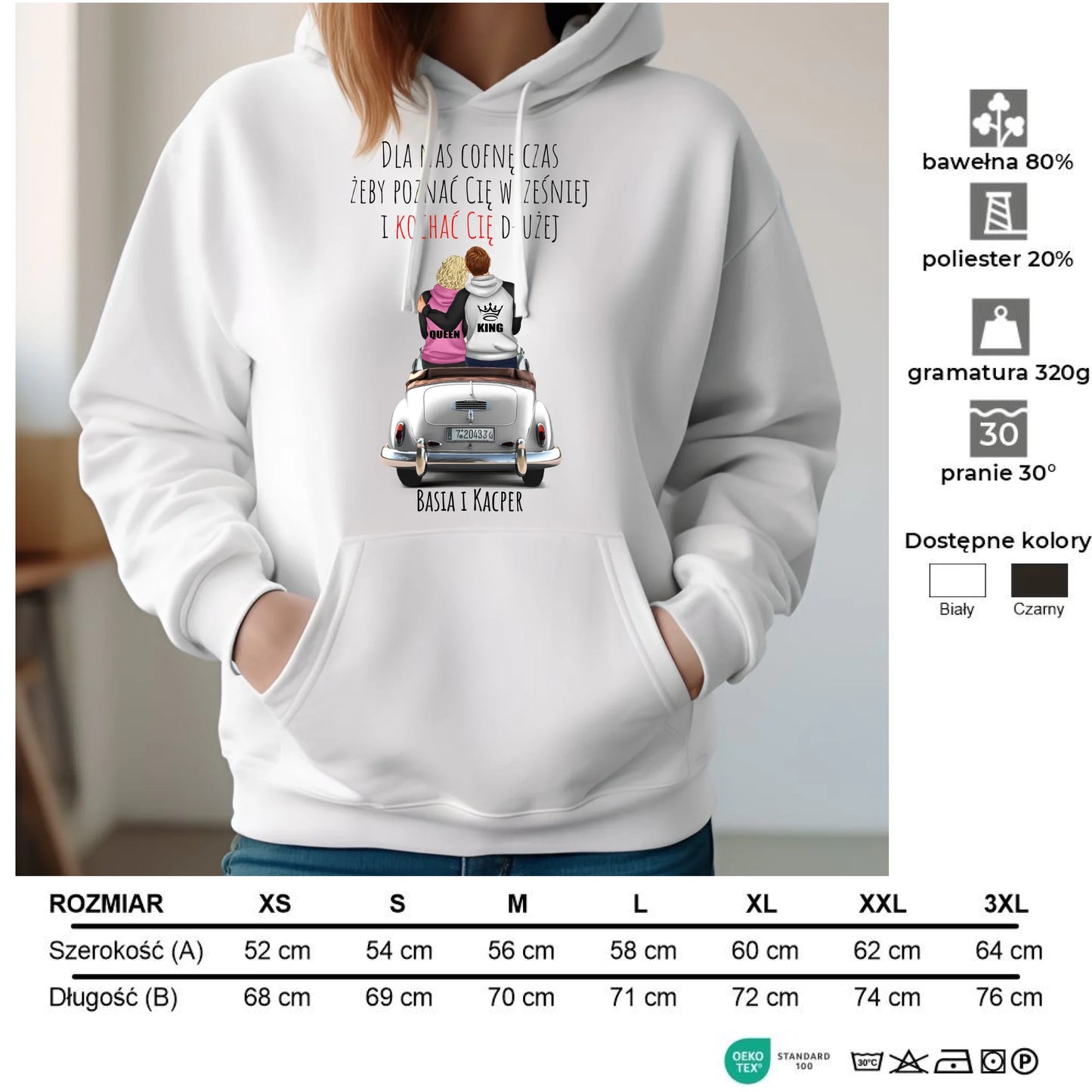 Bluza damska z kapturem dla par - prezent dla dziewczyny - Cofnę czas - personalizowana W08 - StoryCups.pl
