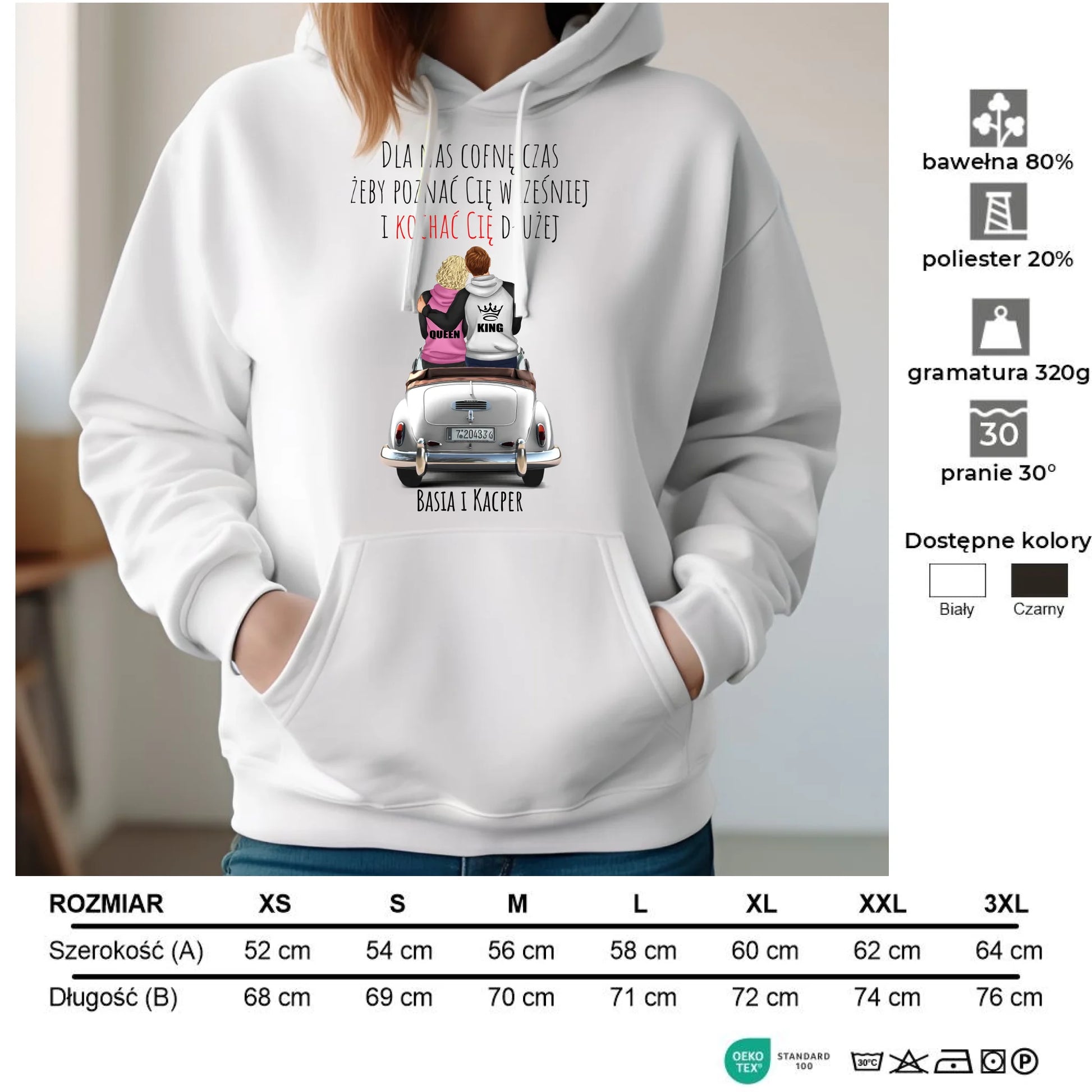 Bluza damska z kapturem dla par - prezent dla dziewczyny - Cofnę czas - personalizowana W08 - StoryCups.pl