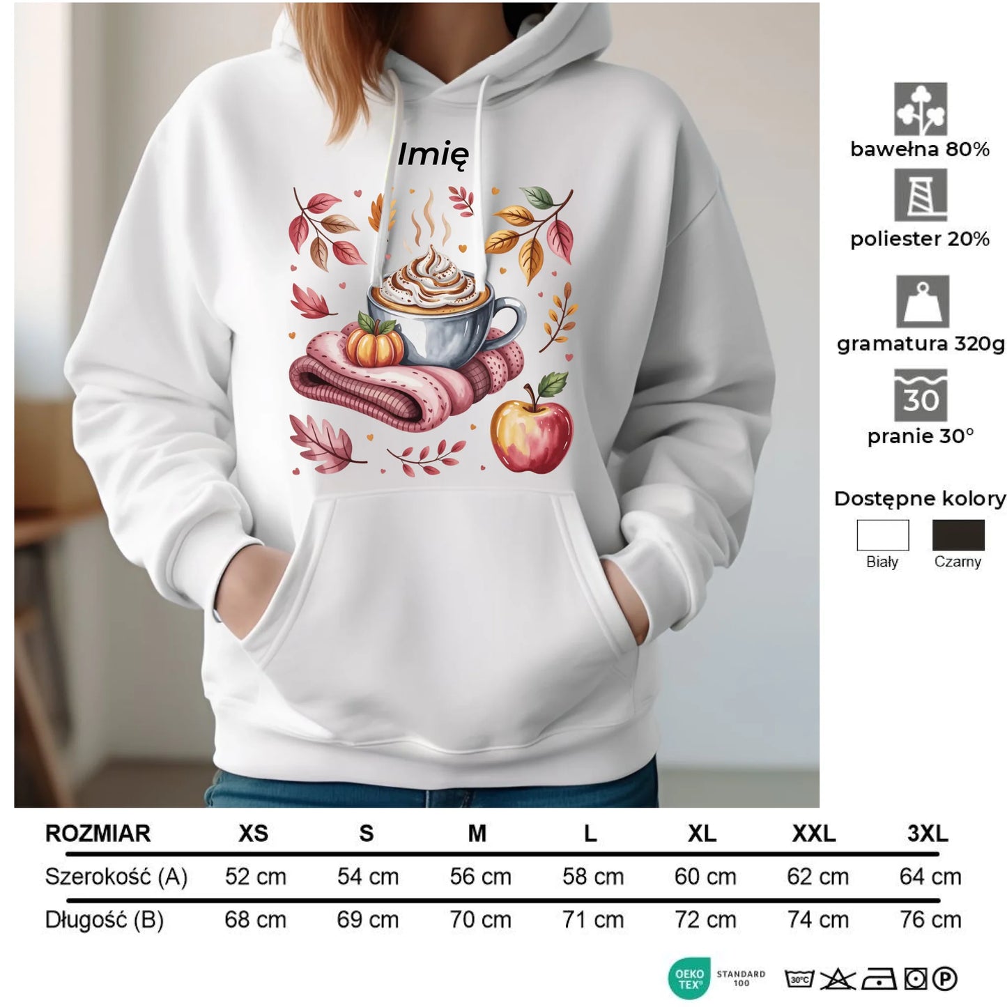 Bluza damska z kapturem jesienna - Przytulna jesień - personalizowana JS29