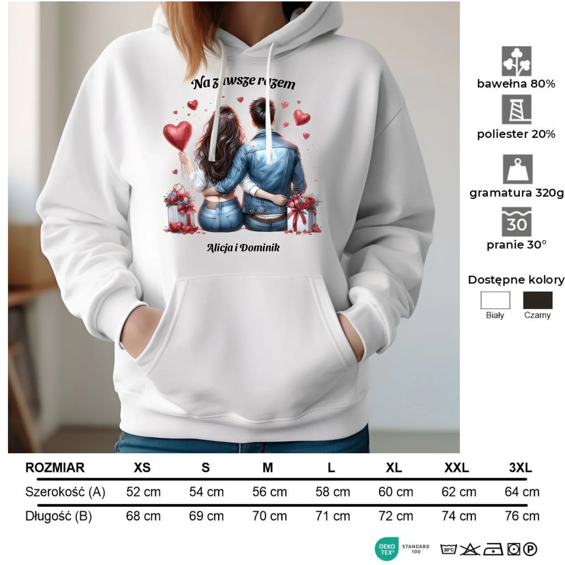 Bluza damska z kapturem dla par - prezent dla dziewczyny - Na zawsze razem - personalizowana W07 - StoryCups.pl