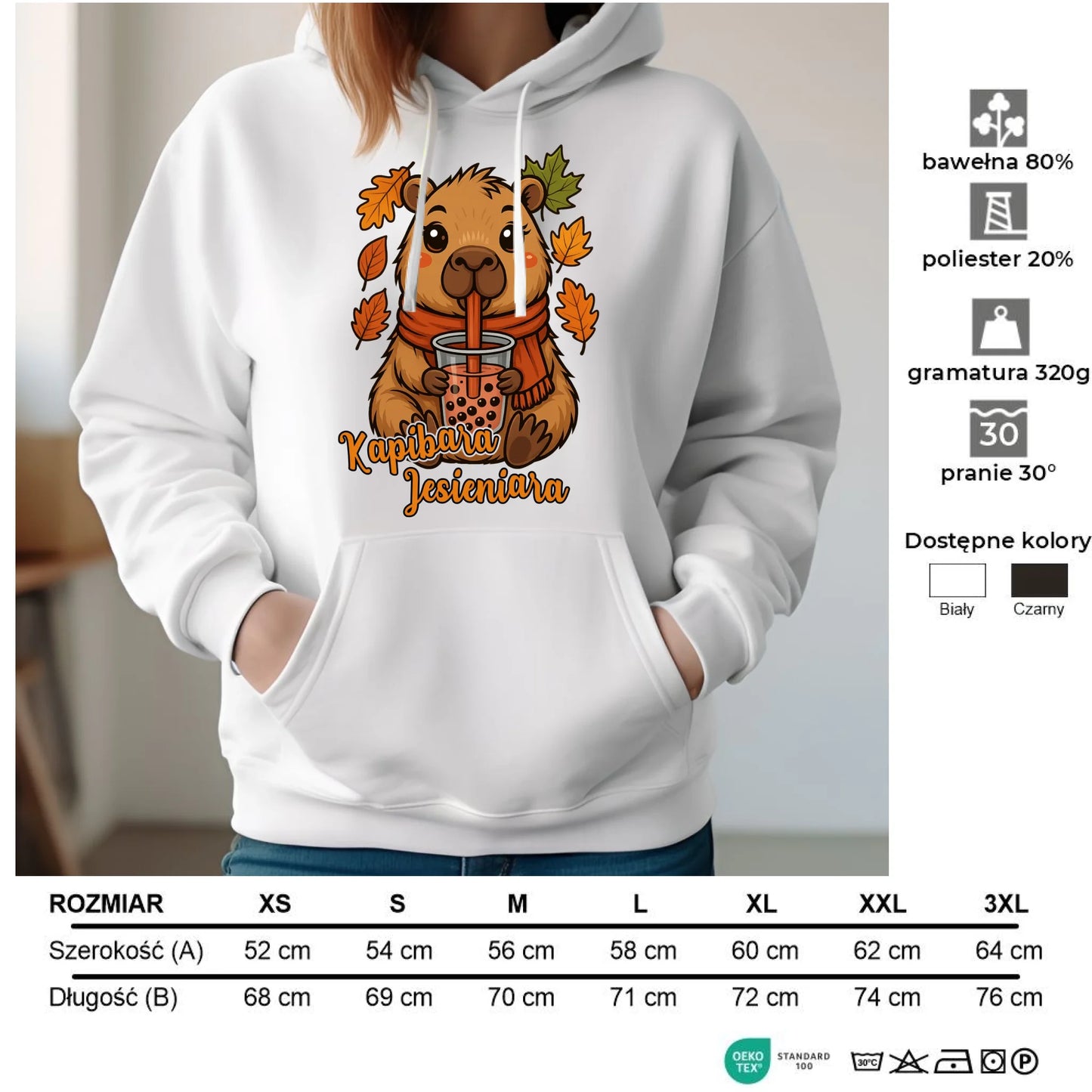 Bluza damska z kapturem jesienna - Kapibara Jesieniara JS19 - StoryCups.pl