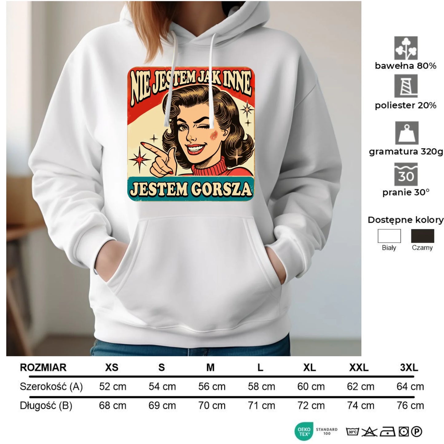 Bluza damska z kapturem - Nie jestem jak inne, jestem gorsza - w stylu retro DZ07 - StoryCups.pl