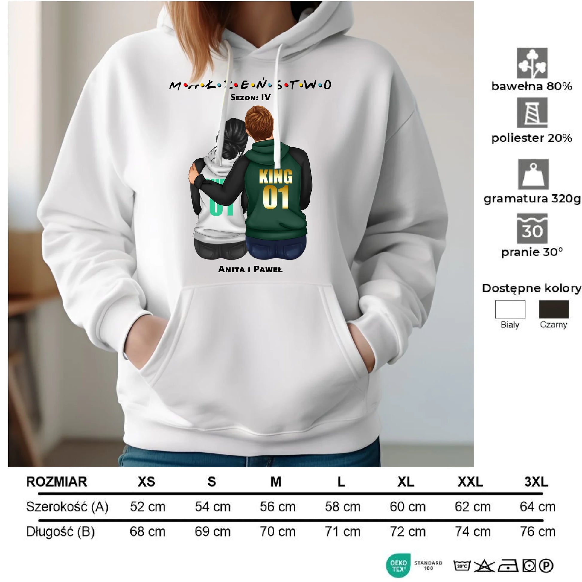 Bluza damska z kapturem dla par - personalizowany prezent dla żony na rocznicę ślubu – Małżeństwo W05 - StoryCups.pl