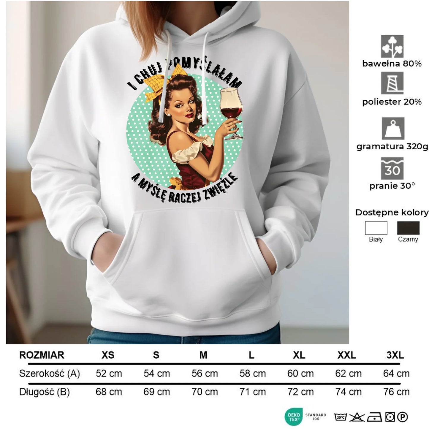 Bluza damska z kapturem retro - I ch*j pomyślałam, a myślę raczej zwięźle - bez cenzury DZ13 - StoryCups.pl
