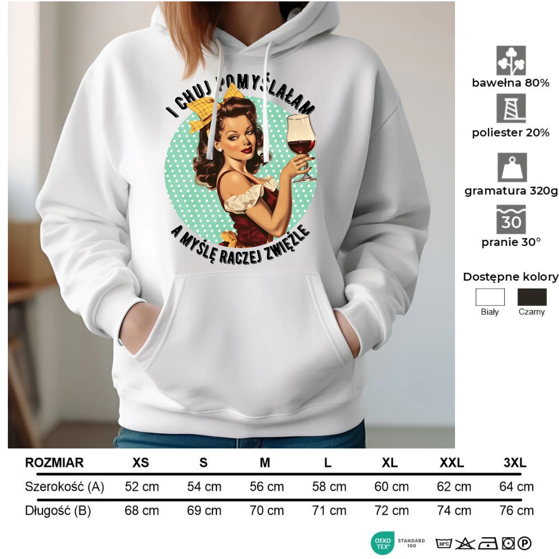 Bluza damska z kapturem retro - I ch*j pomyślałam, a myślę raczej zwięźle - bez cenzury DZ13 - StoryCups.pl