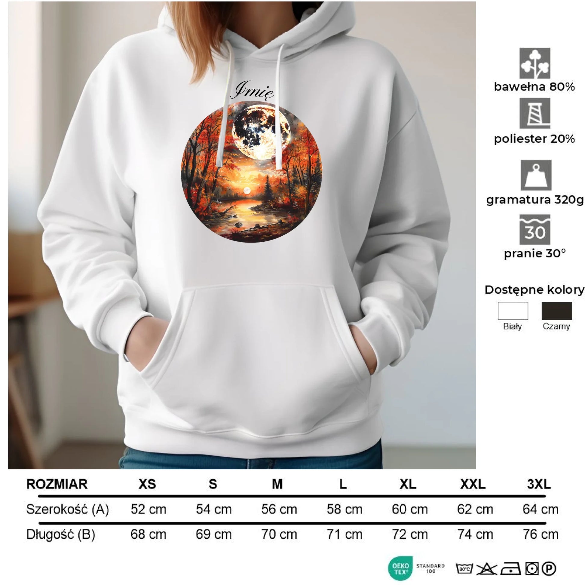 Bluza damska z kapturem jesieniara - Pełnia księżyca - personalizowana JS10 - StoryCups.pl