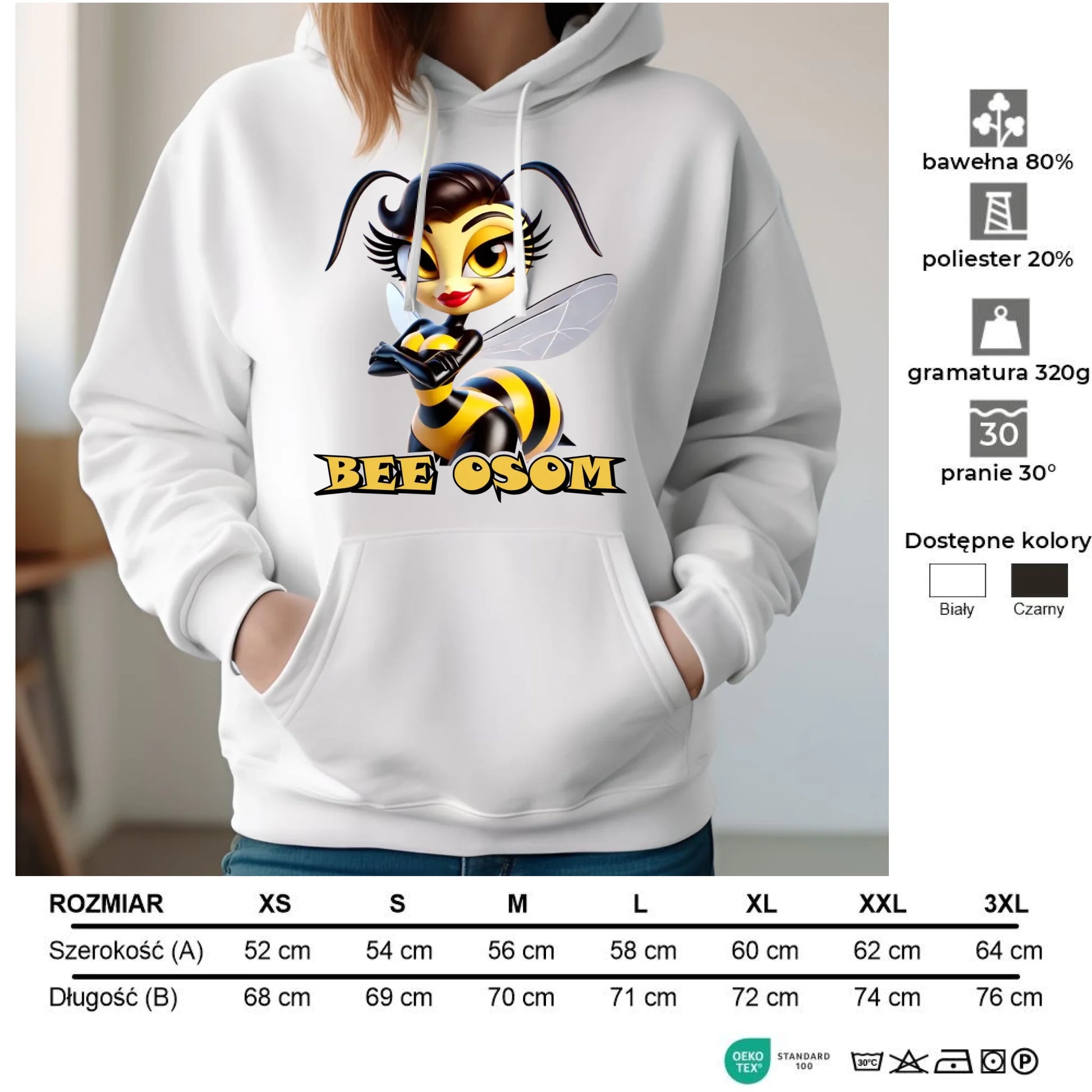 Bluza damska z kapturem - Bee Osom - Jestem niesamowita DZ11 - StoryCups.pl
