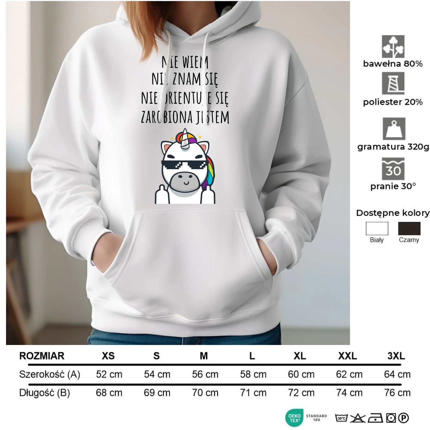 Bluza damska z kapturem - Nie wiem, nie znam się, zarobiona jestem DZ05 - StoryCups.pl