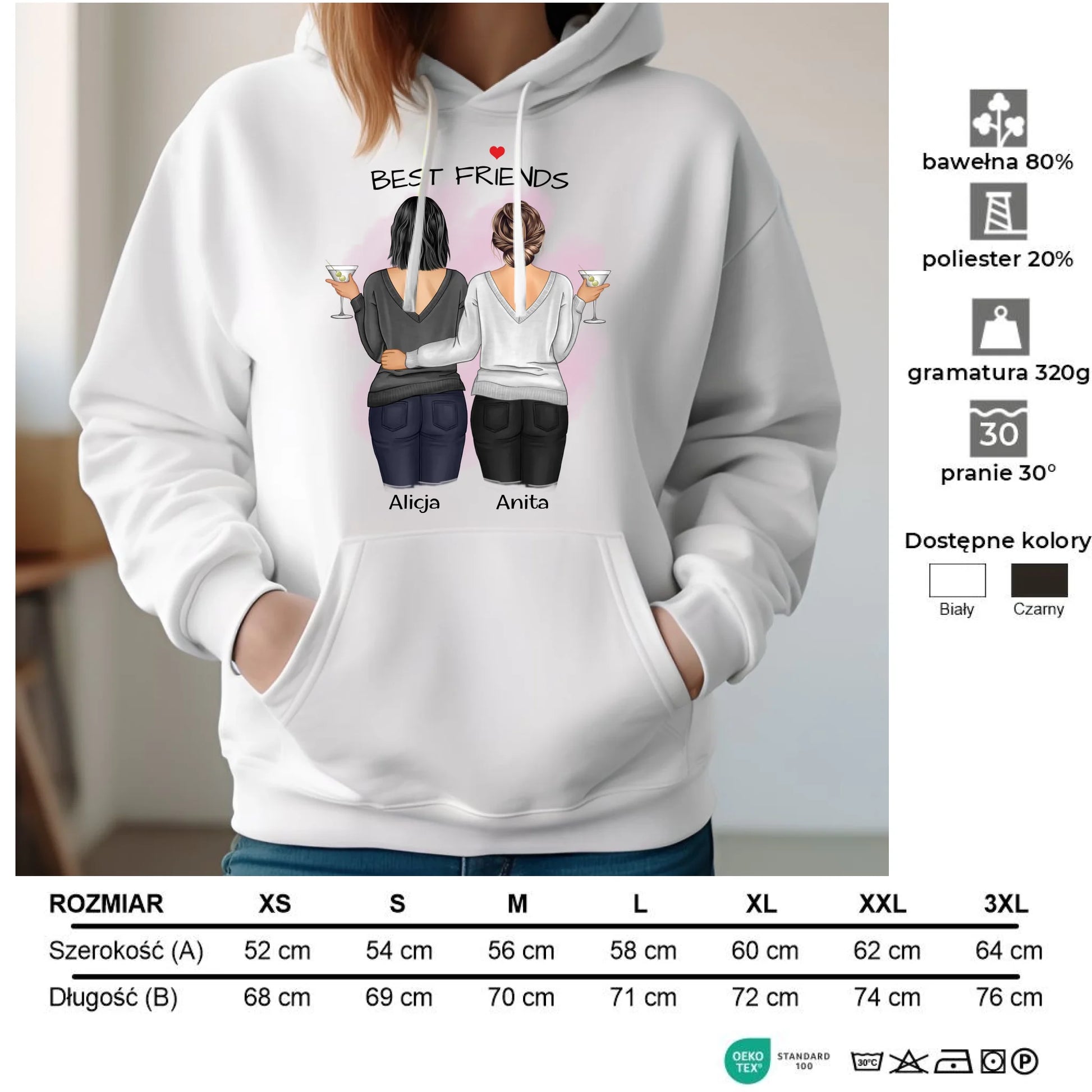 Bluza damska z kapturem - prezent dla przyjaciółki - Best Friends - personalizowane postacie 2-4 osoby PR03 - StoryCups.pl