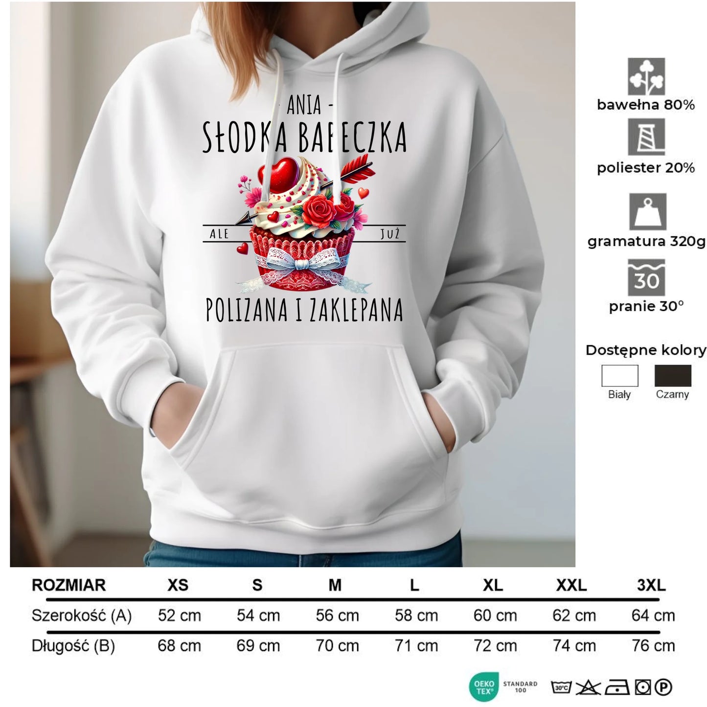 Bluza damska z kapturem - Słodka babeczka polizana i zaklepana - personalizowana W37 - StoryCups.pl