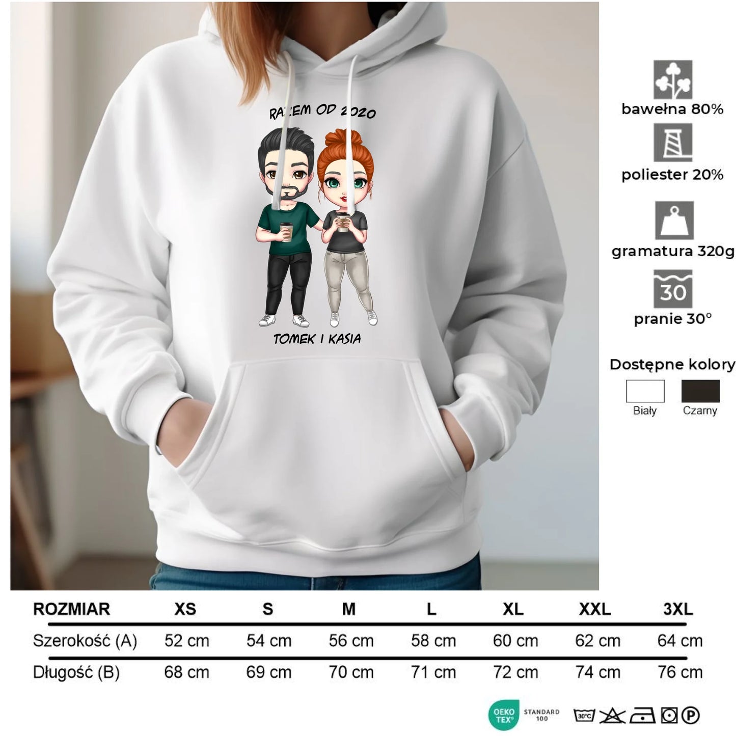 Bluza damska z kapturem dla par - prezent dla dziewczyny narzeczonej żony - personalizowana W01 - StoryCups.pl