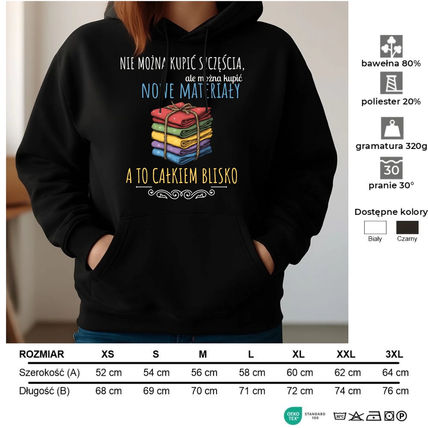 Bluza damska z kapturem szyciowa dla krawcowej - Nie można kupić szczęścia HS03 - StoryCups.pl