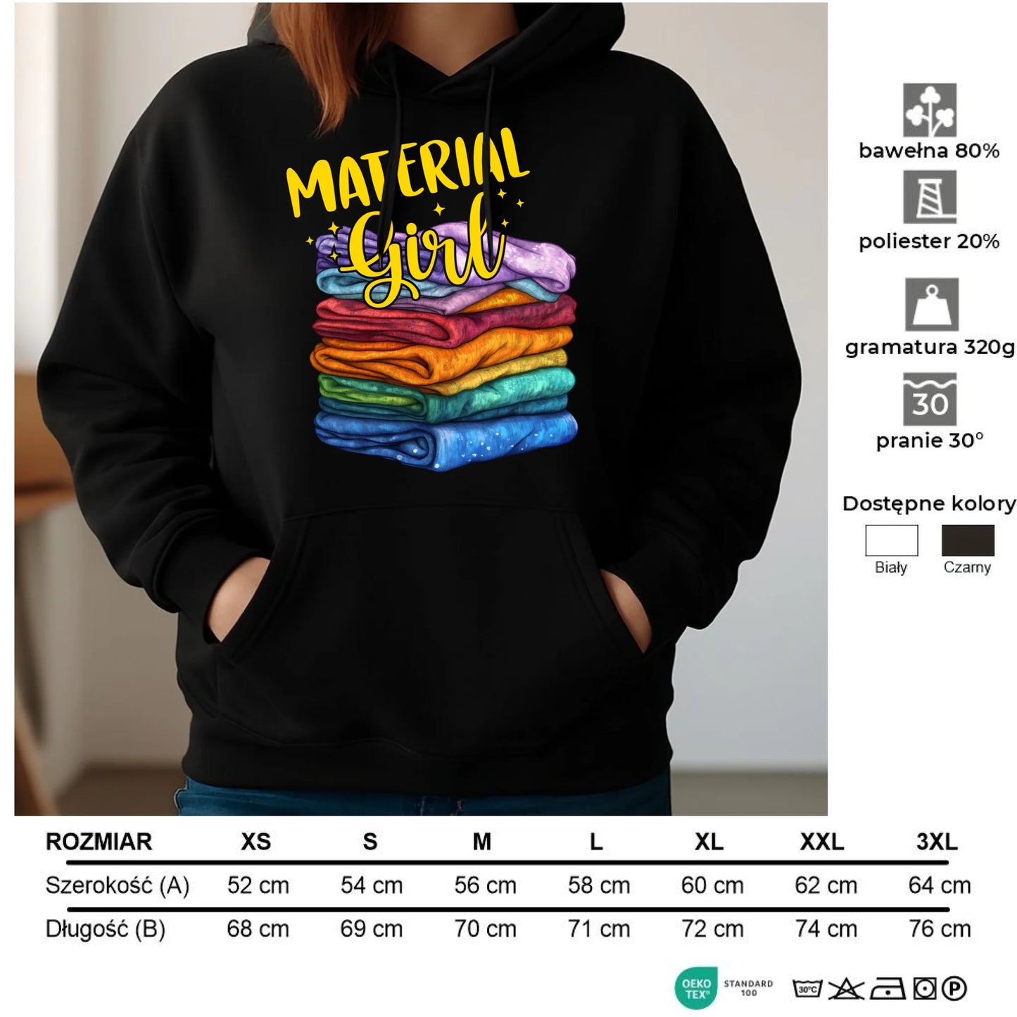 Bluza damska z kapturem szyciowa - prezent dla krawcowej - Material Girl HS02 - StoryCups.pl