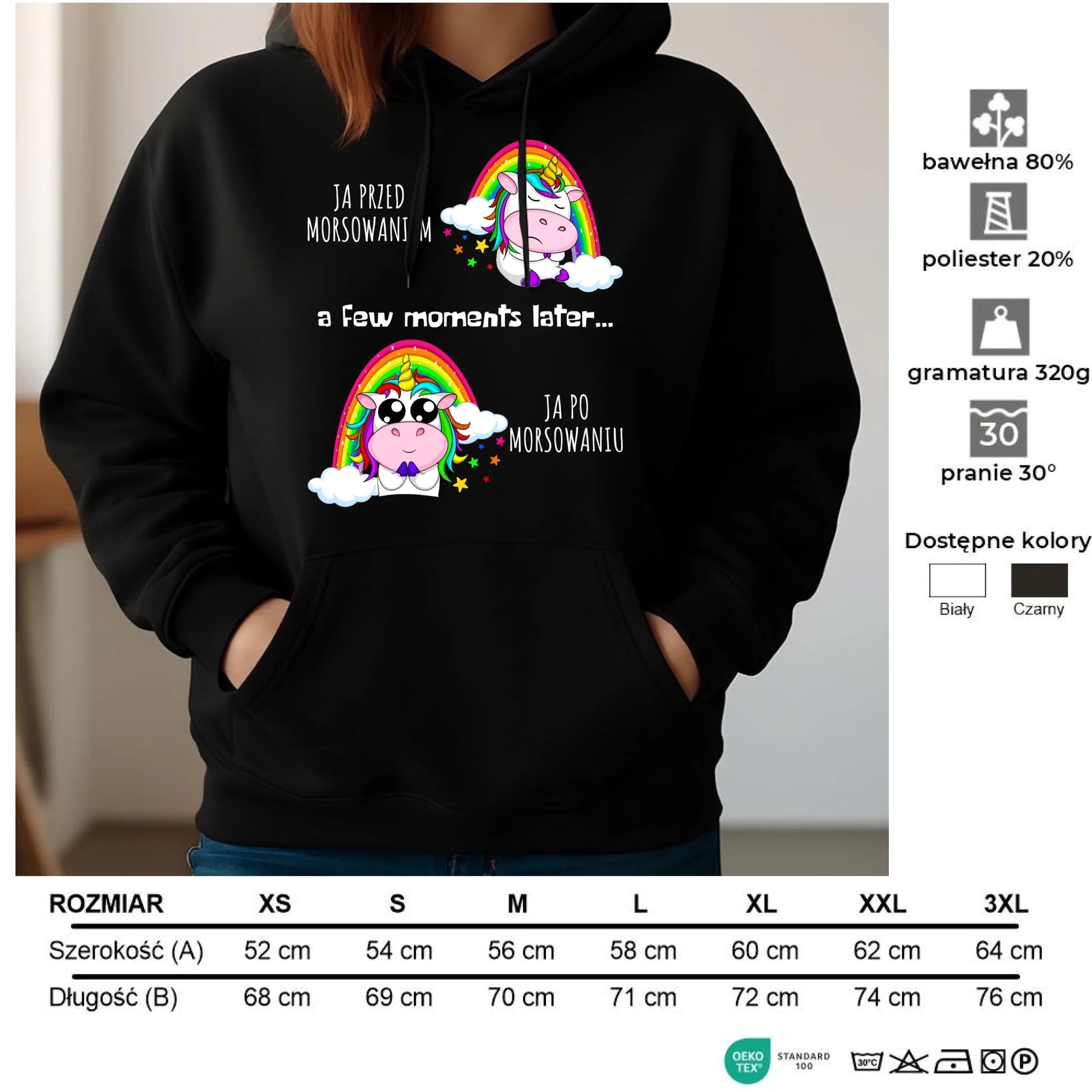 Bluza damska z kapturem - prezent dla morsa - Jednorożec - Ja po morsowaniu HM11 - StoryCups.pl