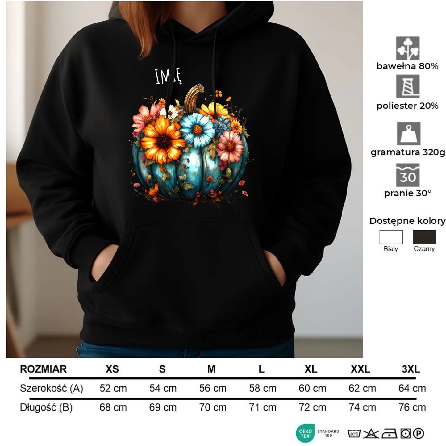 Bluza damska z kapturem jesienna - Kwiatowa dynia - personalizowana JS27