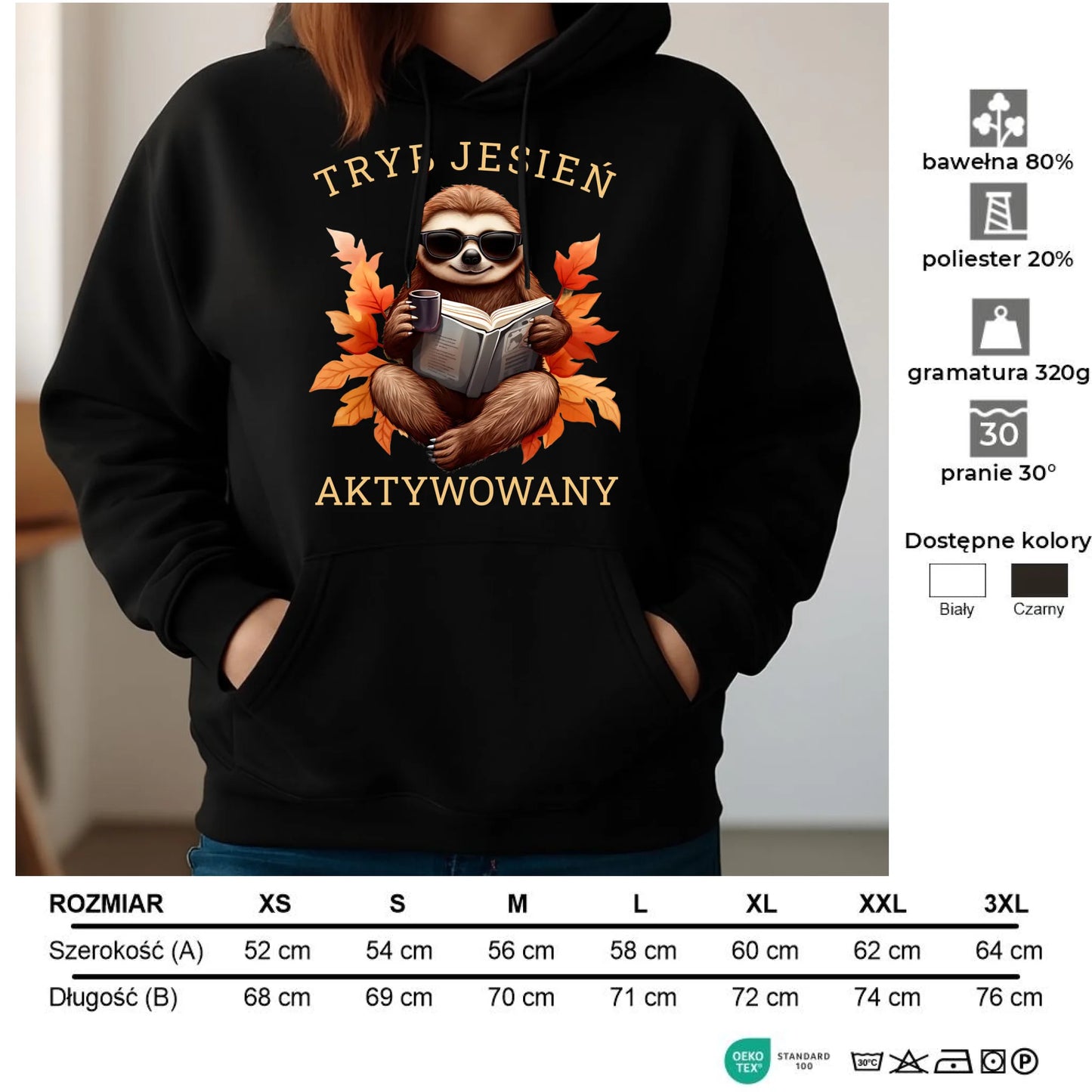 Bluza damska z kapturem jesienna - Leniwiec - Tryb jesień aktywowany JS23