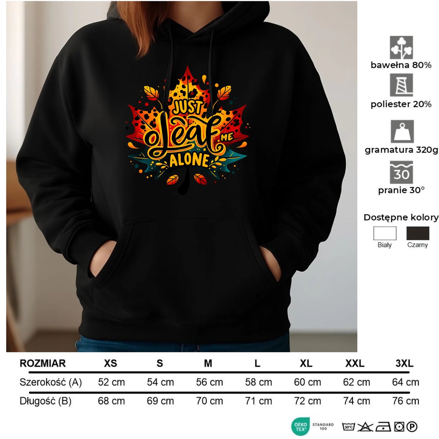 Bluza damska z kapturem jesienna - Just leaf me alone JS22