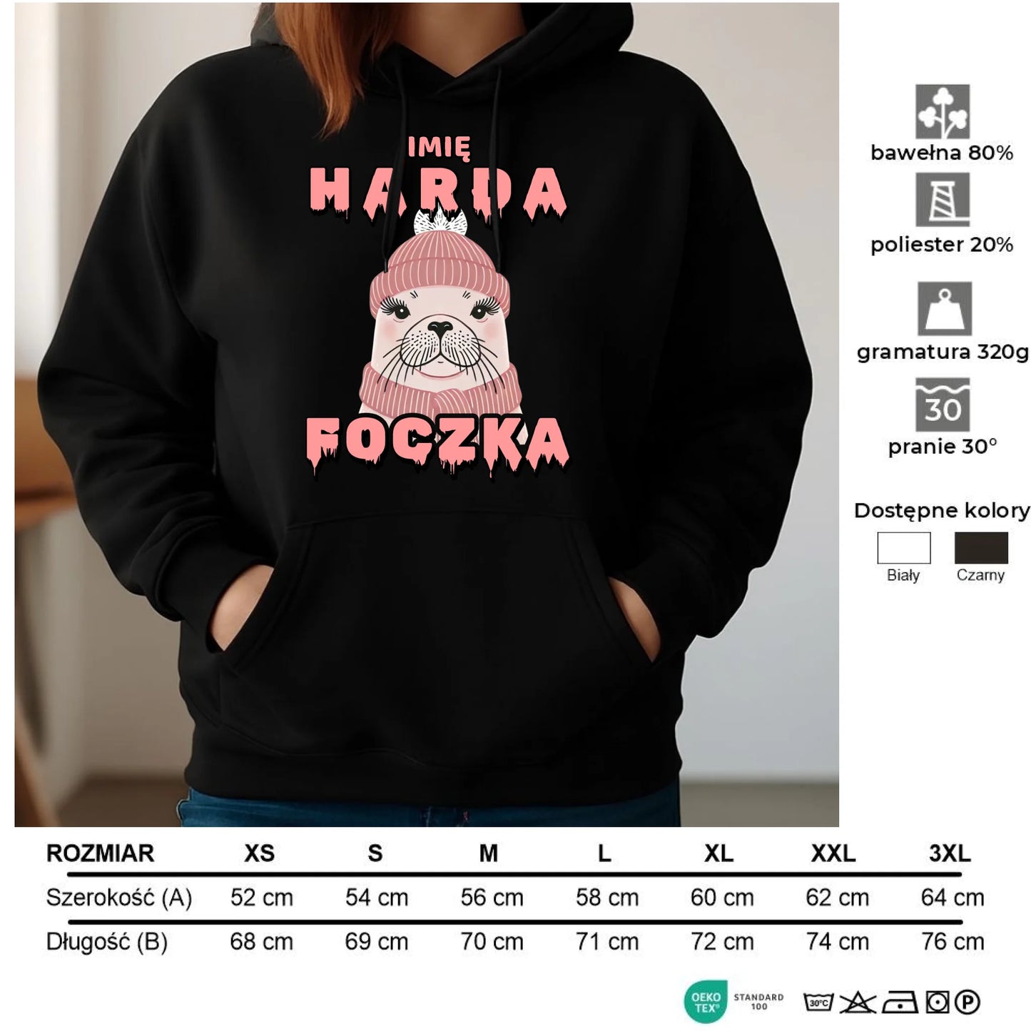 Bluza damska z kapturem - prezent dla morsa - Harda foczka - personalizowana HM05 - StoryCups.pl
