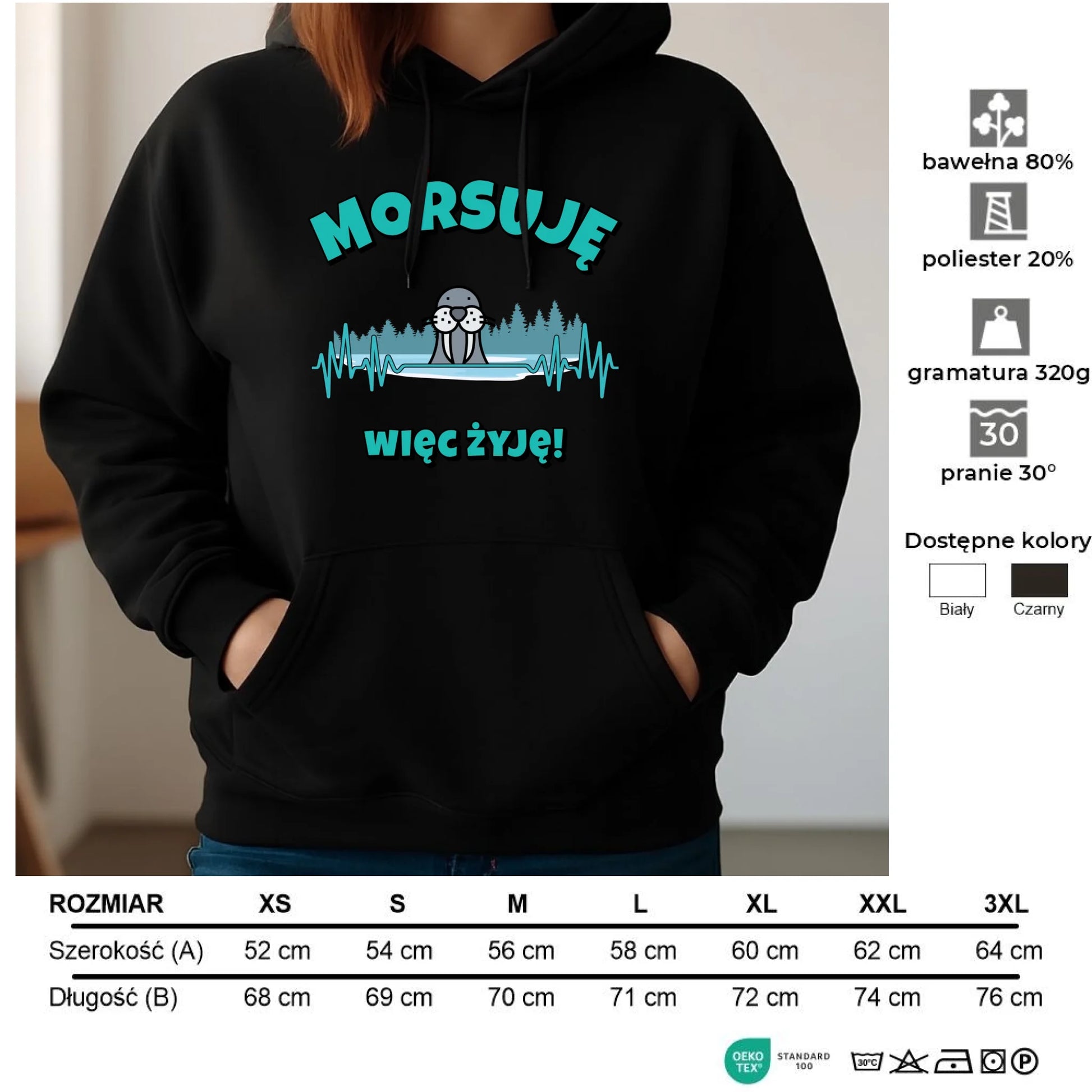 Bluza damska z kapturem - prezent dla morsa - Morsuję więc żyję - Mors HM02 - StoryCups.pl