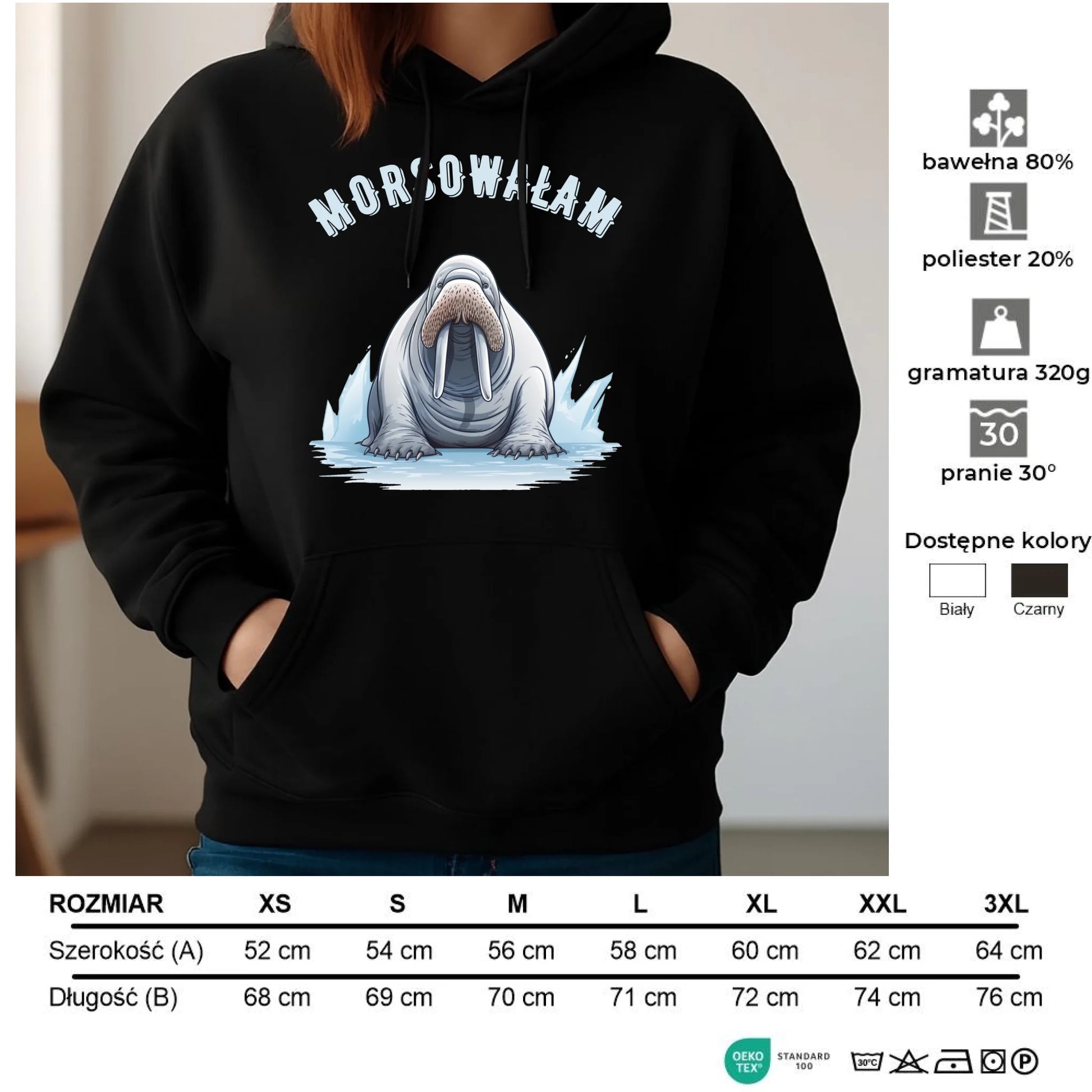 Bluza damska z kapturem - prezent dla morsa - Morsowałam - Mors HM18 - StoryCups.pl