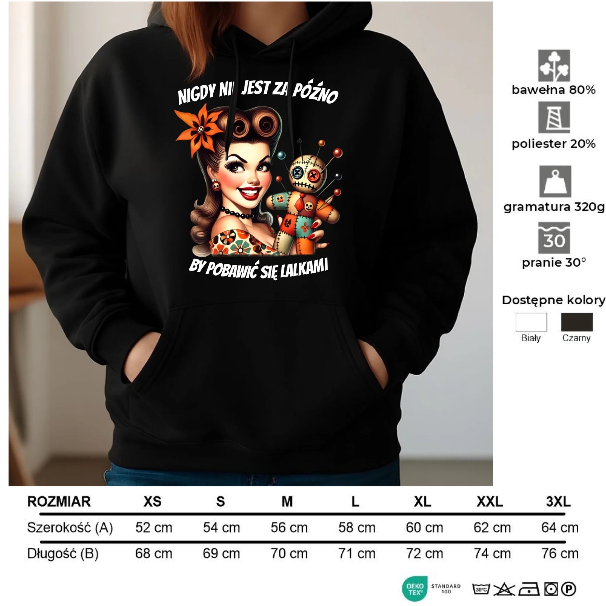 Bluza damska z kapturem - Laleczka Voodoo retro DZ21 - StoryCups.pl