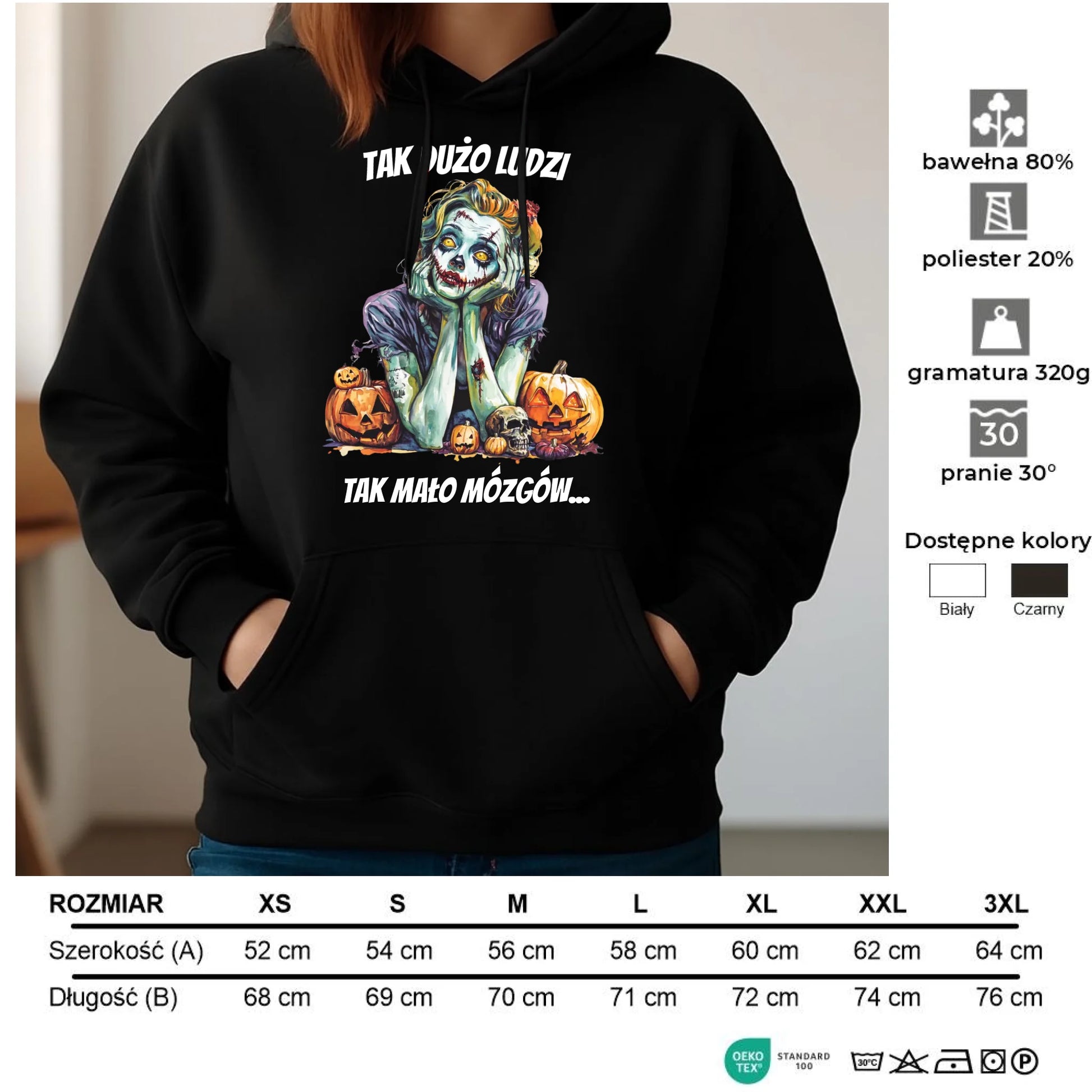 Bluza damska z kapturem na Halloween - Zombie - Tak mało mózgów HL31 - StoryCups.pl