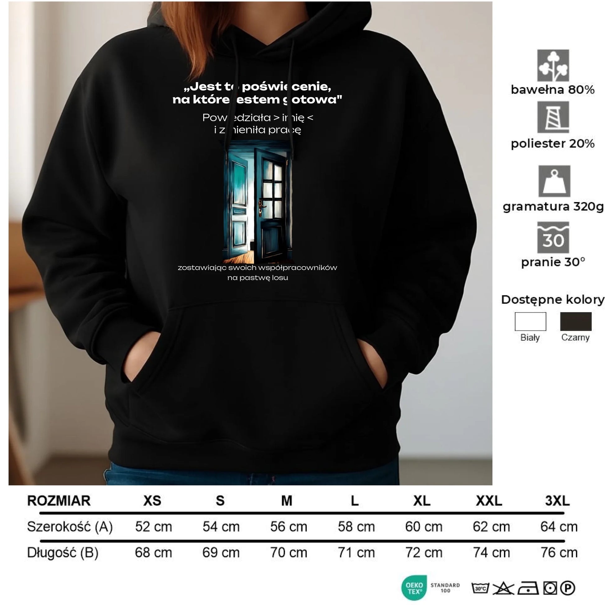 Bluza damska z kapturem na odejście z pracy - Poświęcenie, na które jestem gotowa - personalizowana OP02 - StoryCups.pl