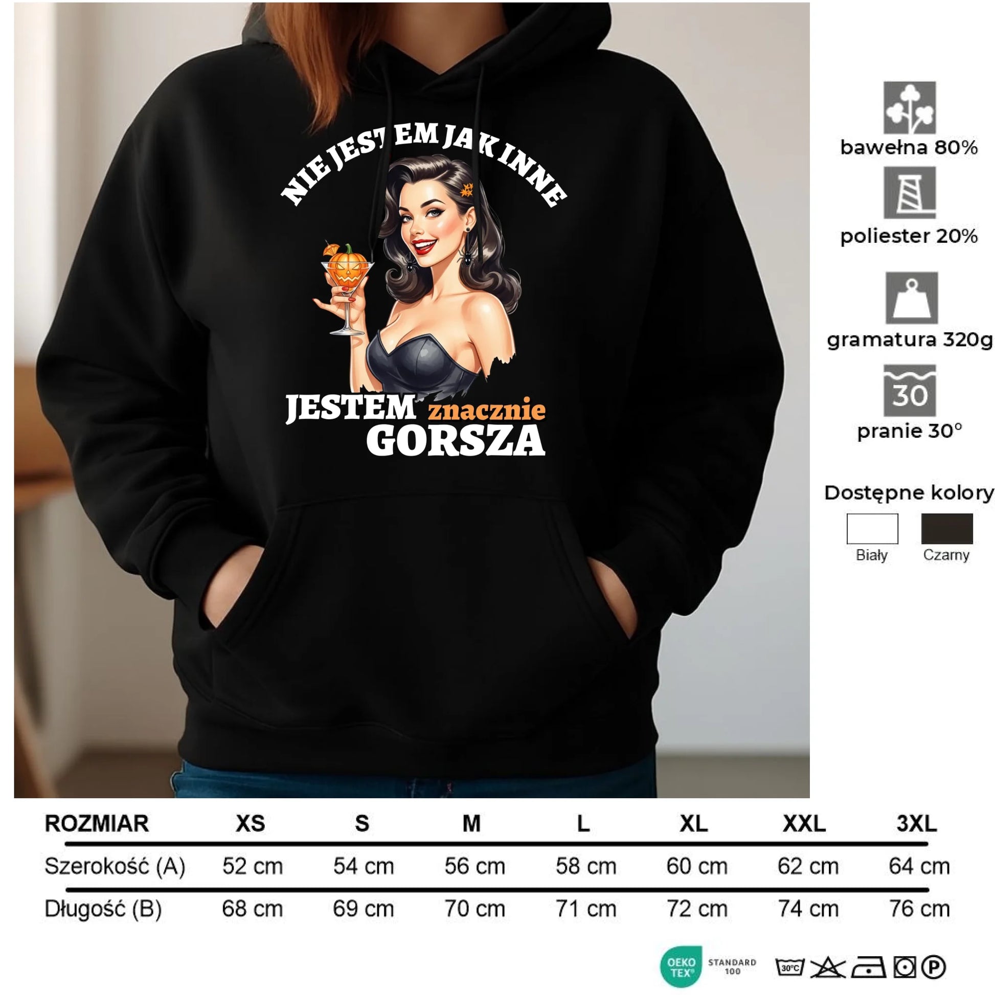 Bluza damska z kapturem halloweenowa - Nie jestem jak inne HL24 - StoryCups.pl