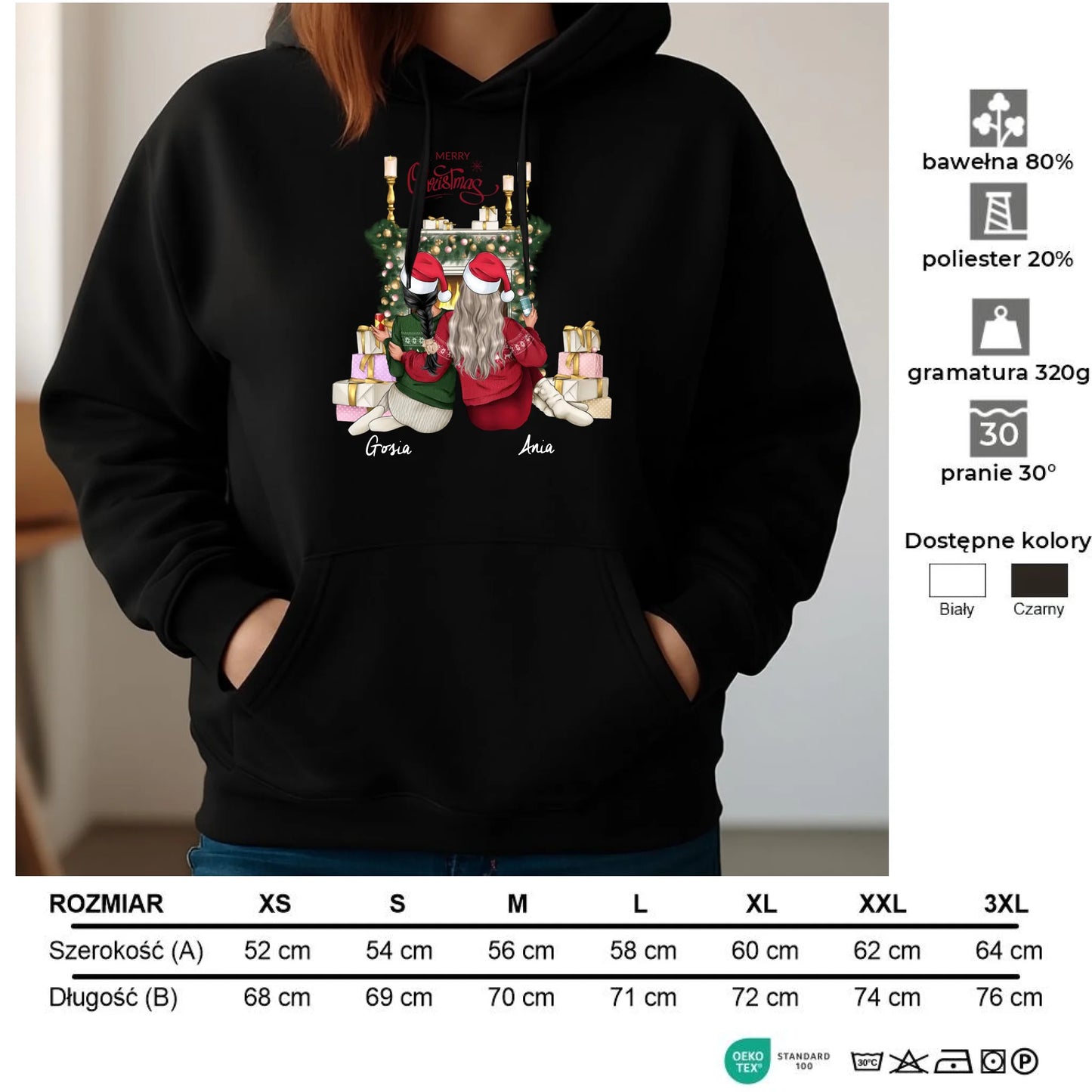 Bluza damska z kapturem świąteczna - prezent dla przyjaciółki - personalizowane postacie 2-4 osoby PR04 - StoryCups.pl