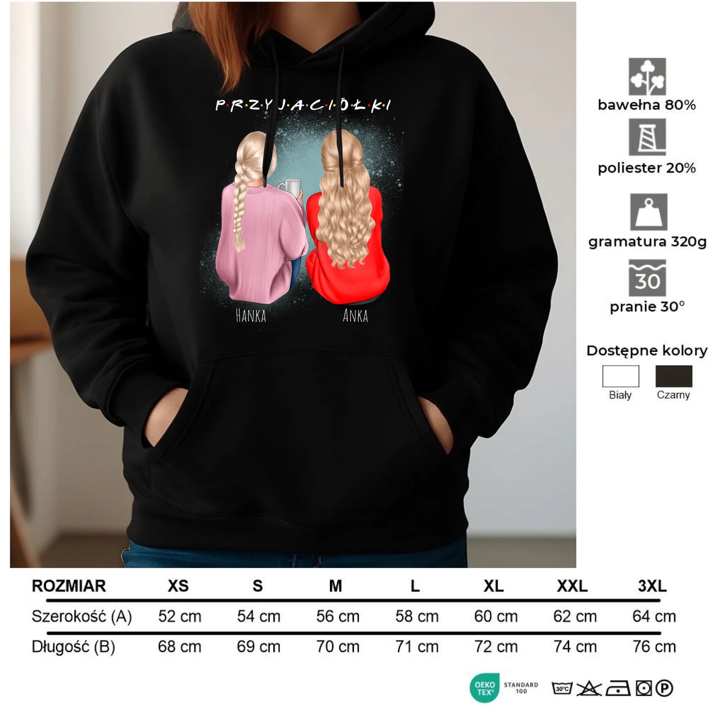 Bluza damska z kapturem - prezent dla przyjaciółki - personalizowane postacie 2-4 osoby PR02 - StoryCups.pl
