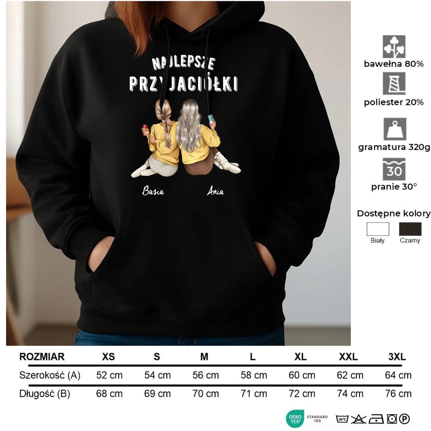 Bluza damska z kapturem - prezent dla przyjaciółek - Najlepsze przyjaciółki 2-4 osób - personalizowana PR01 - StoryCups.pl