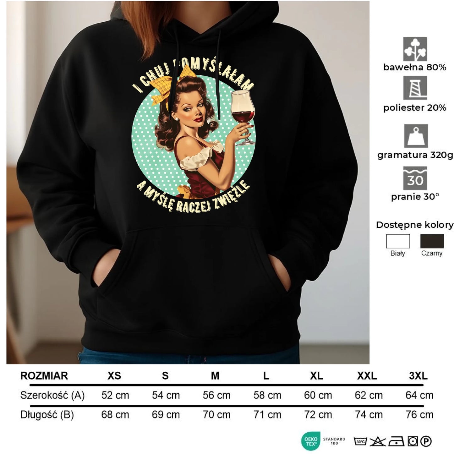 Bluza damska z kapturem retro - I ch*j pomyślałam, a myślę raczej zwięźle - bez cenzury DZ13 - StoryCups.pl