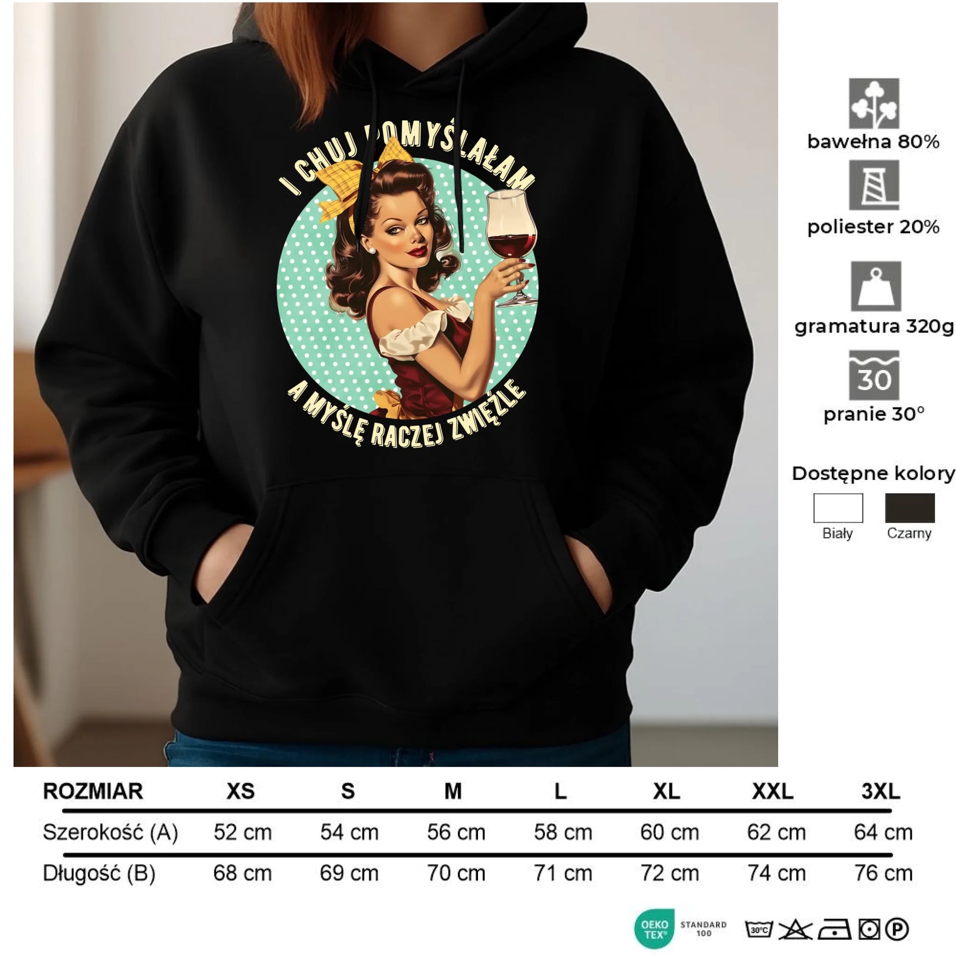 Bluza damska z kapturem retro - I ch*j pomyślałam, a myślę raczej zwięźle - bez cenzury DZ13 - StoryCups.pl