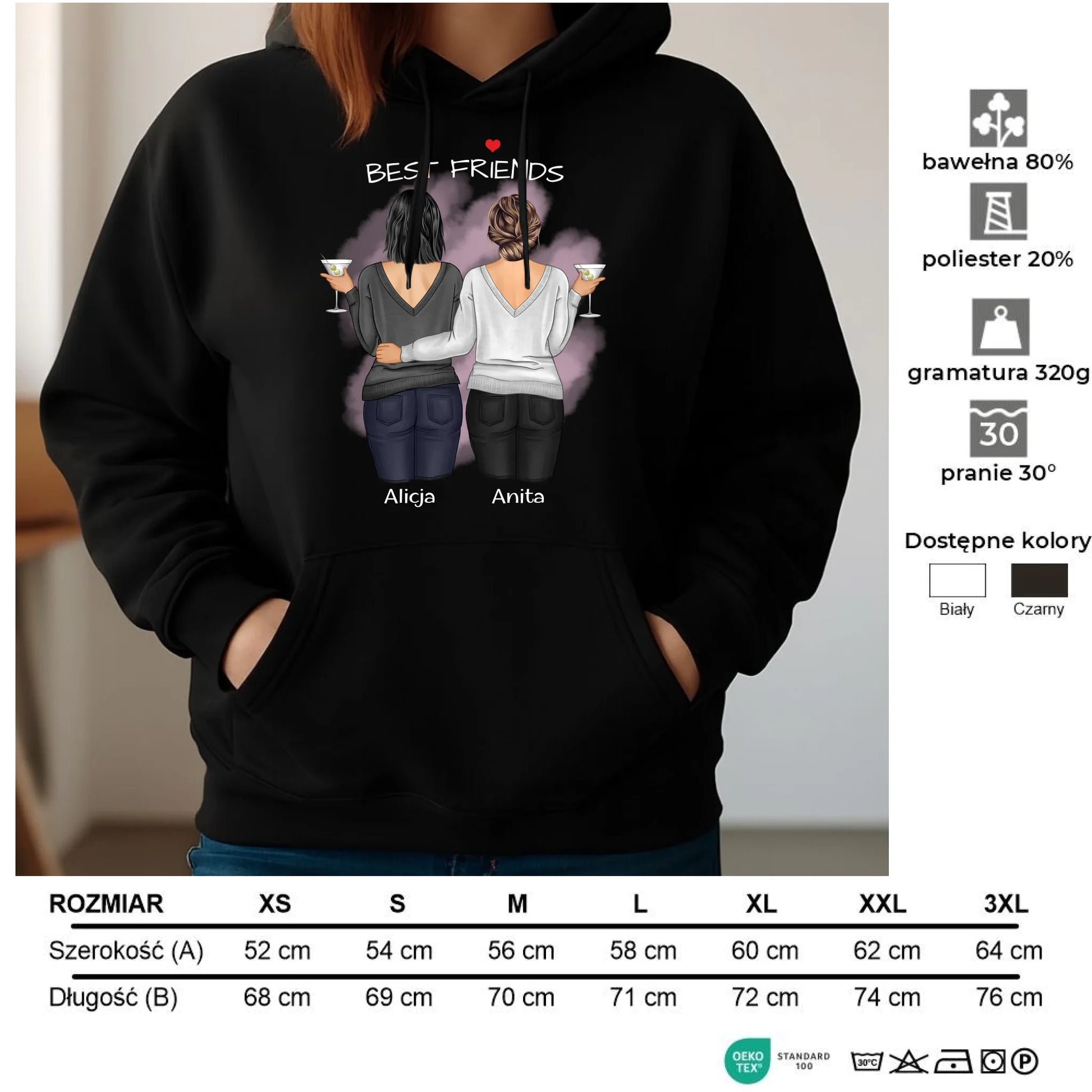 Bluza damska z kapturem - prezent dla przyjaciółki - Best Friends - personalizowane postacie 2-4 osoby PR03 - StoryCups.pl