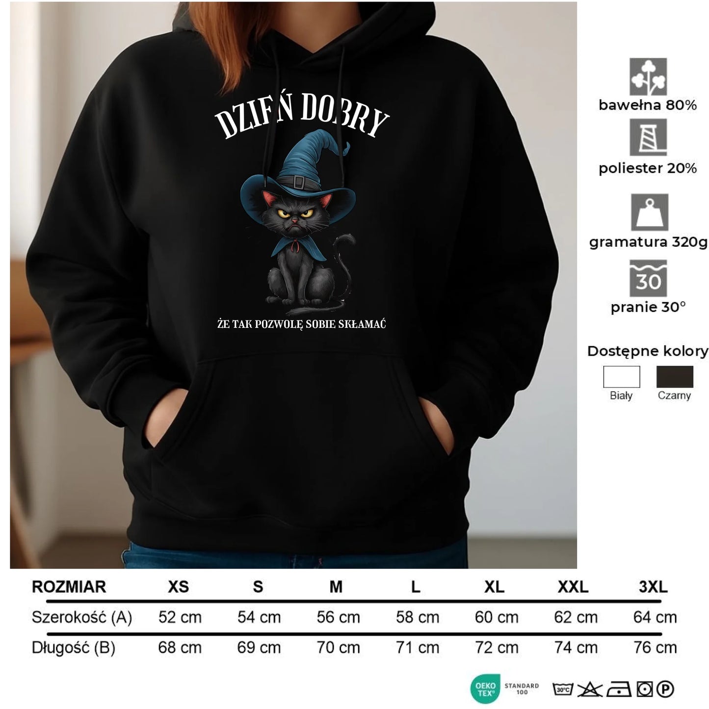 Bluza damska z kapturem halloweenowa - Dzień dobry, że tak pozwolę sobie skłamać HL27 - StoryCups.pl